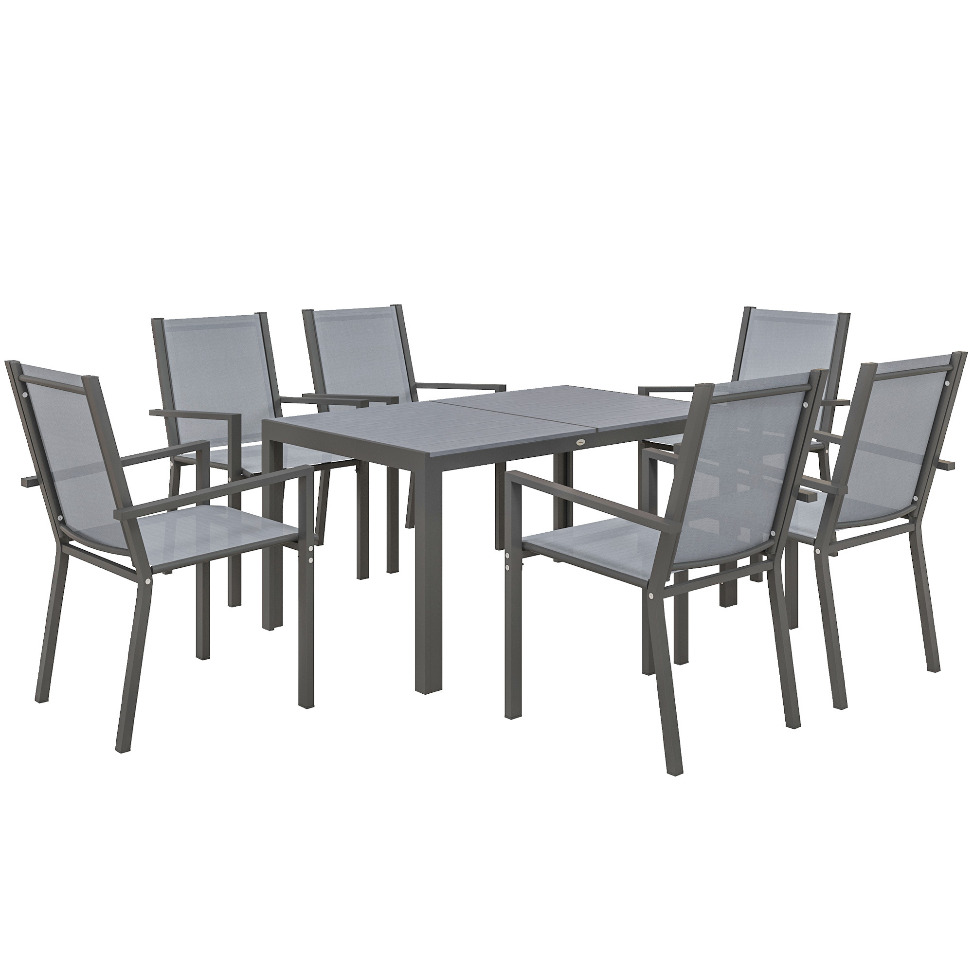 Outsunny 6-person Garden Dining Set, Outdoor Patio Furniture, Steel Frames, Stackable Chairs, High Backrests, Gray