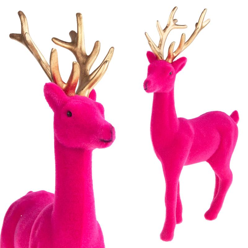 Image of Flocked Reindeer Pink Plastic Deer Velvet