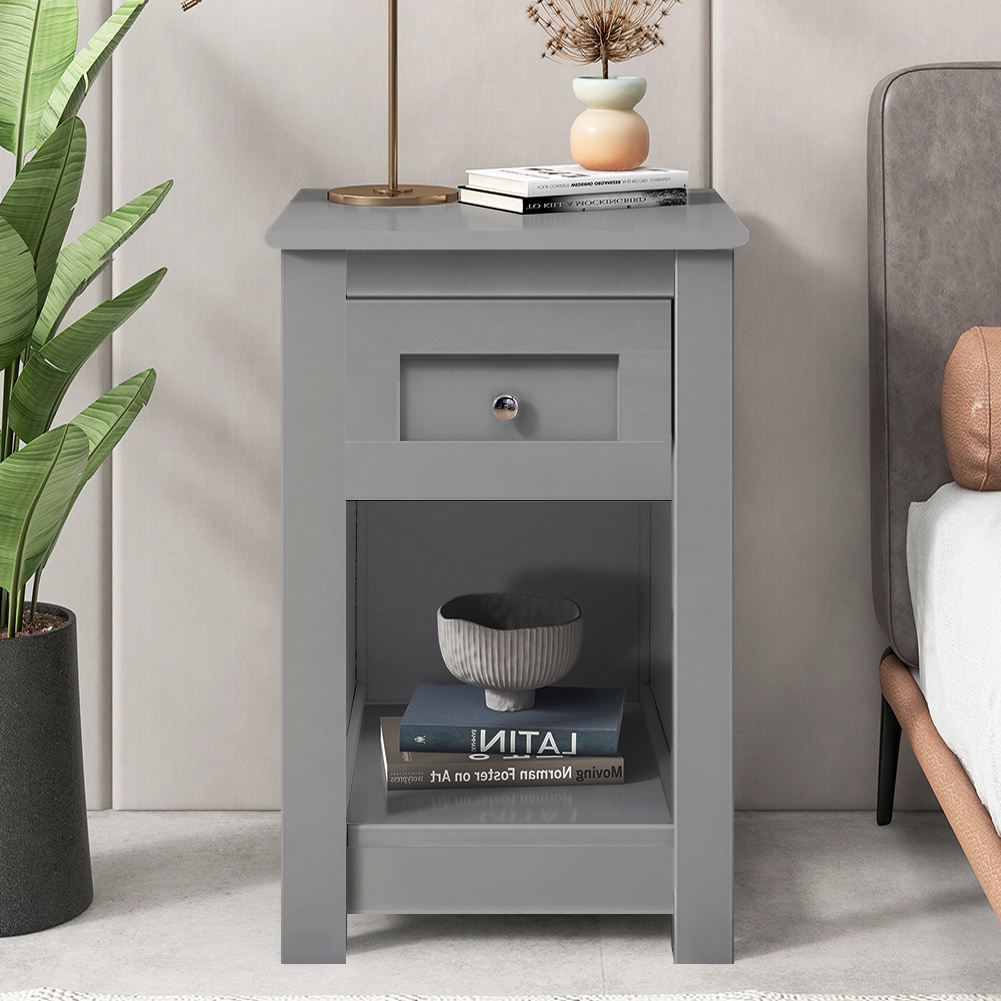 Nightstand, Side Table, Standing Sofa Table Featuring Drawer And Open Shelf, End Table, Easy Assembly, Living Room And Bedroom Décor And Storage Unit, Grey