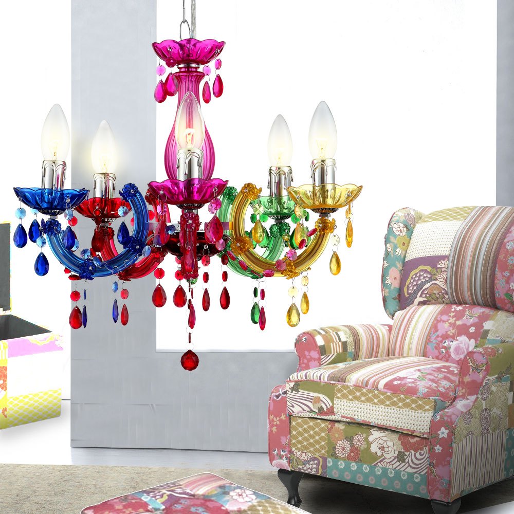 Chandelier Hanging Ceiling Pendant Lamp For Dining Room Lighting, Colorful Fixture 63118-5