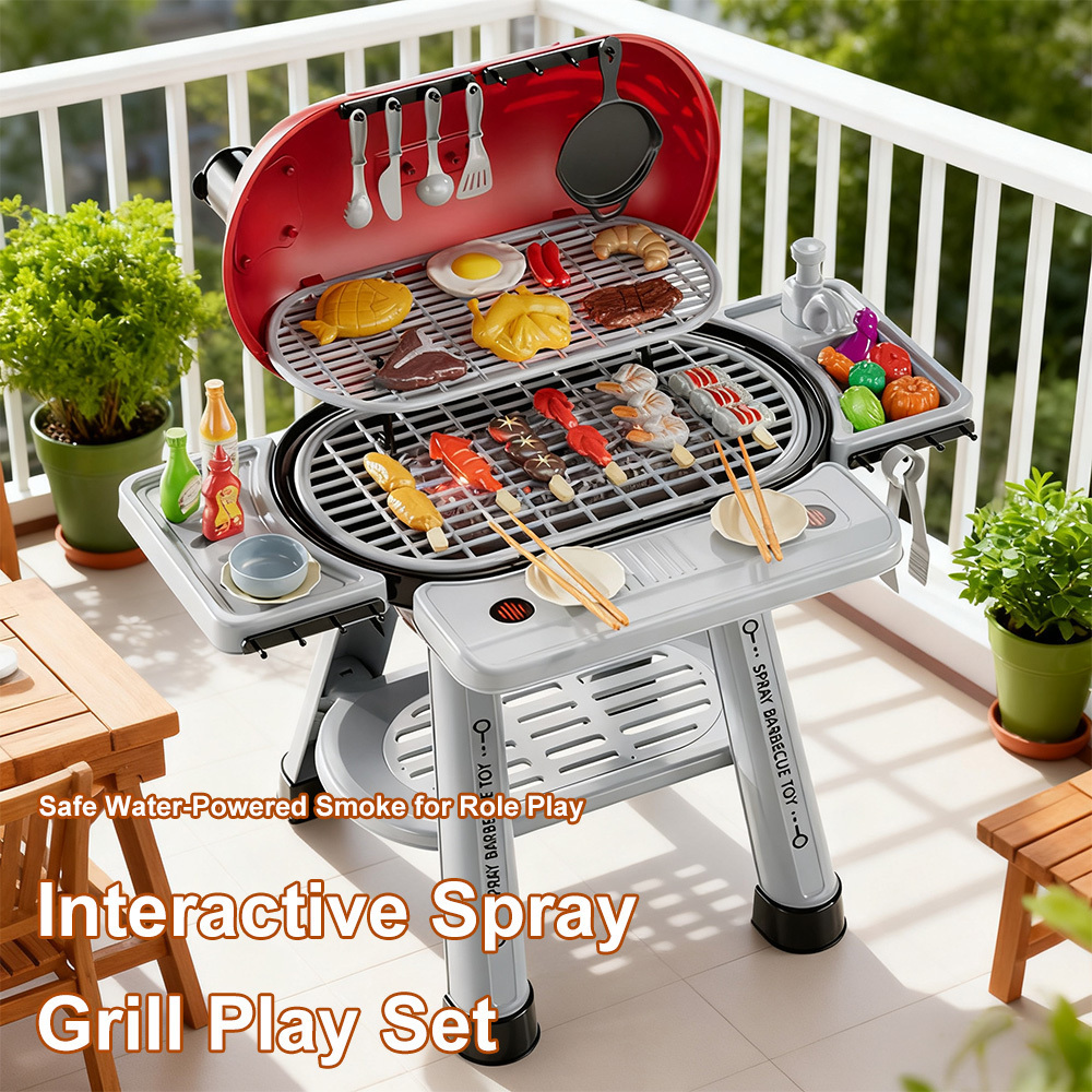 TEMU Kids Kitchen Toy Set, Kids Bbq Grill Kitchen Playset With Smoke, Sound & Light, 2-layer Barbecue Indoor Outdoor Play Grill Toy Gift For Girl Boy