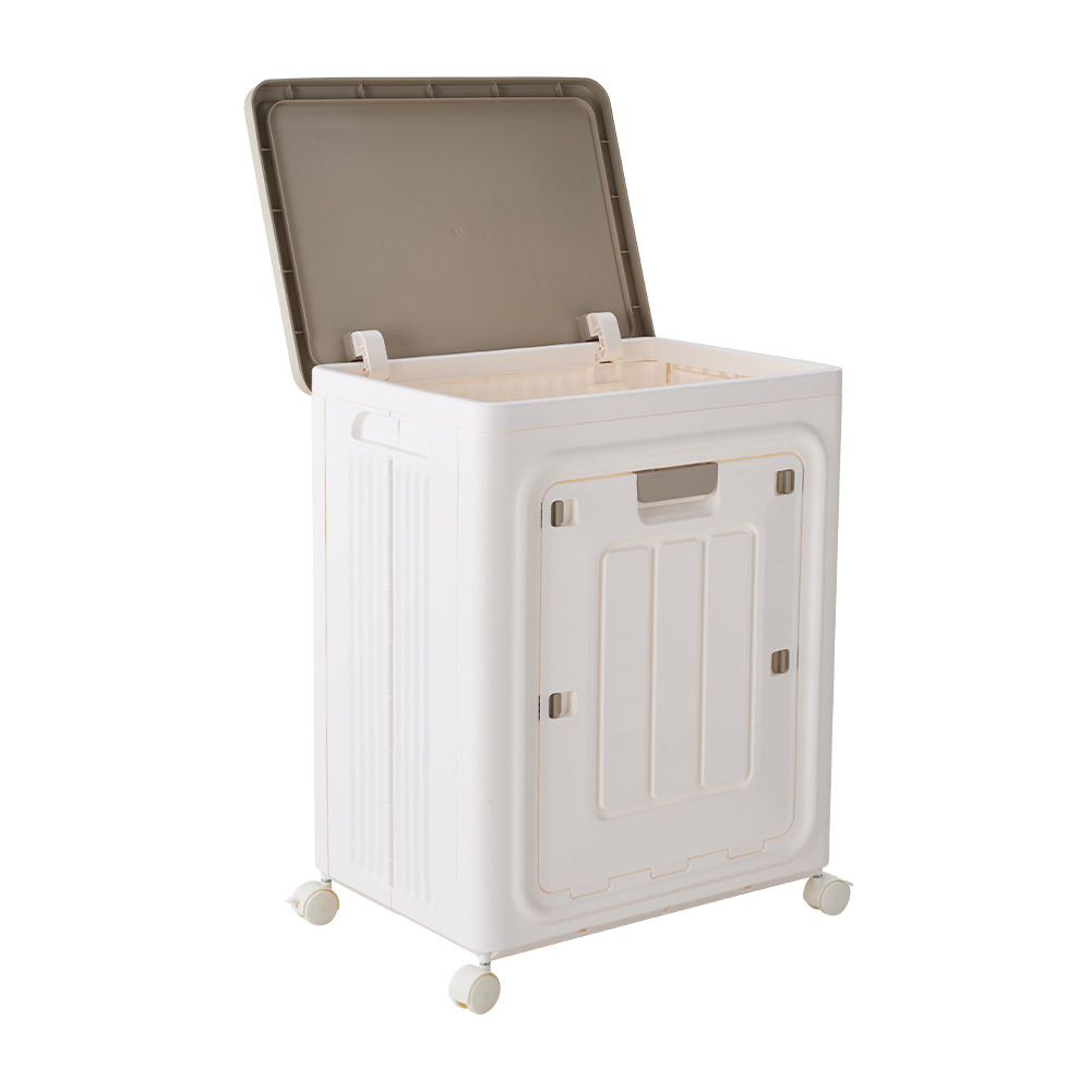 Collapsible Plastic Storage Bin with Dual Access Doors and Wheels