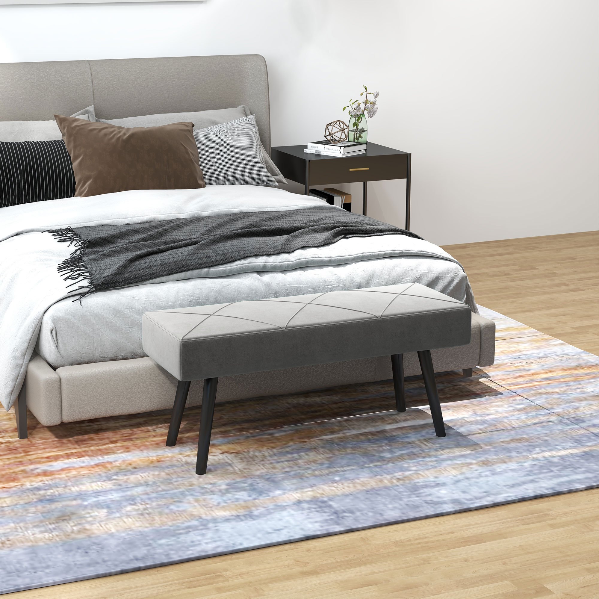 Ottoman Storage Bench, Bench With X-pattern, In Velvet Optics, Loadable Up To 120 Kg, For Bedroom, X 36 X , Grey