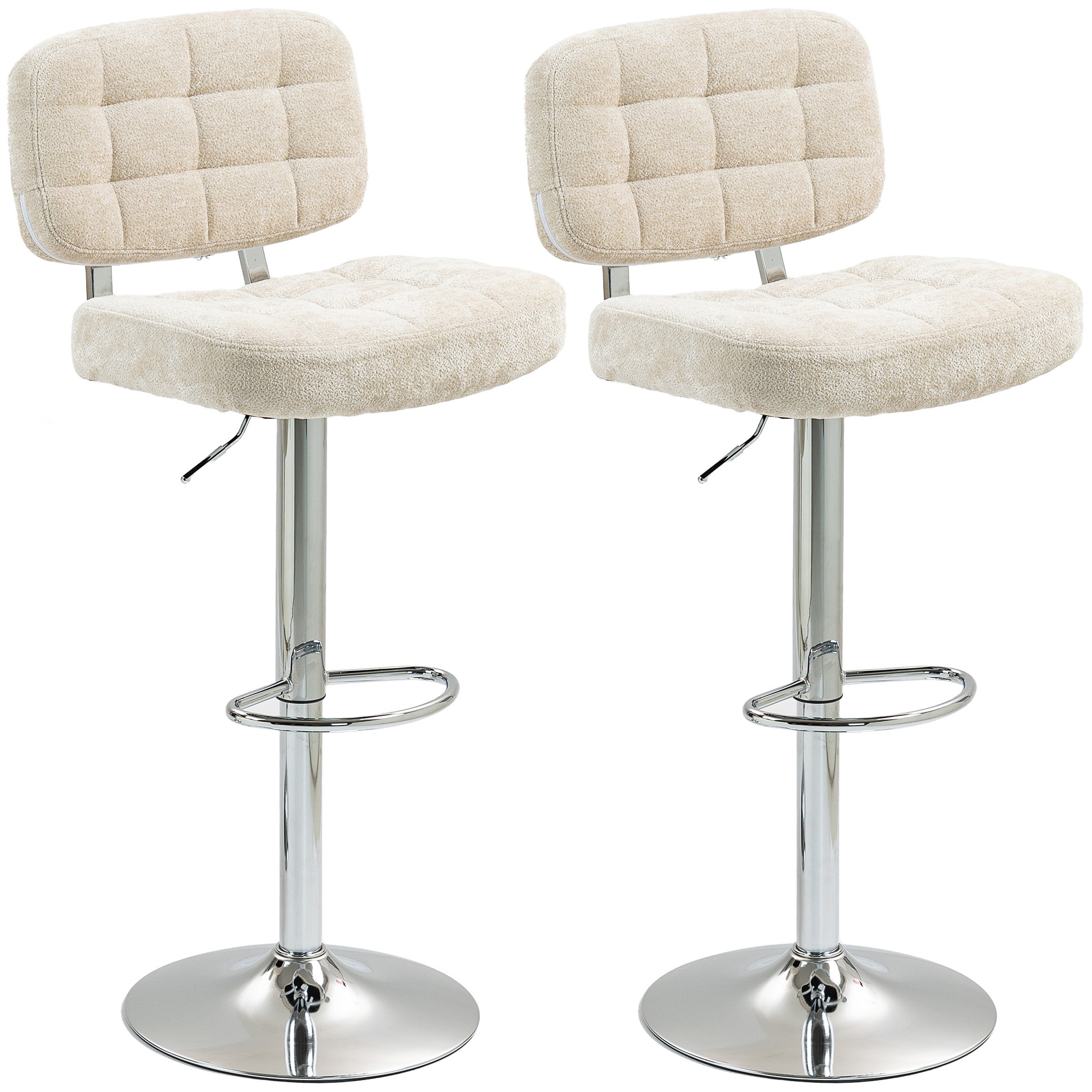 Image of Homcom Set Of 2 Bar Stools, Swivel Bar Chairs, Kitchen High Chair With Backrest, Adjustable Height And Footrest, , 120 Kg Load, Beige