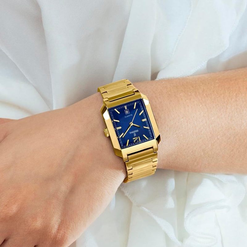 Women'S Blue Chronograph Sport Watch with Stainless Steel Case and Rectangle Face, Water Resistant up to 5 ATM