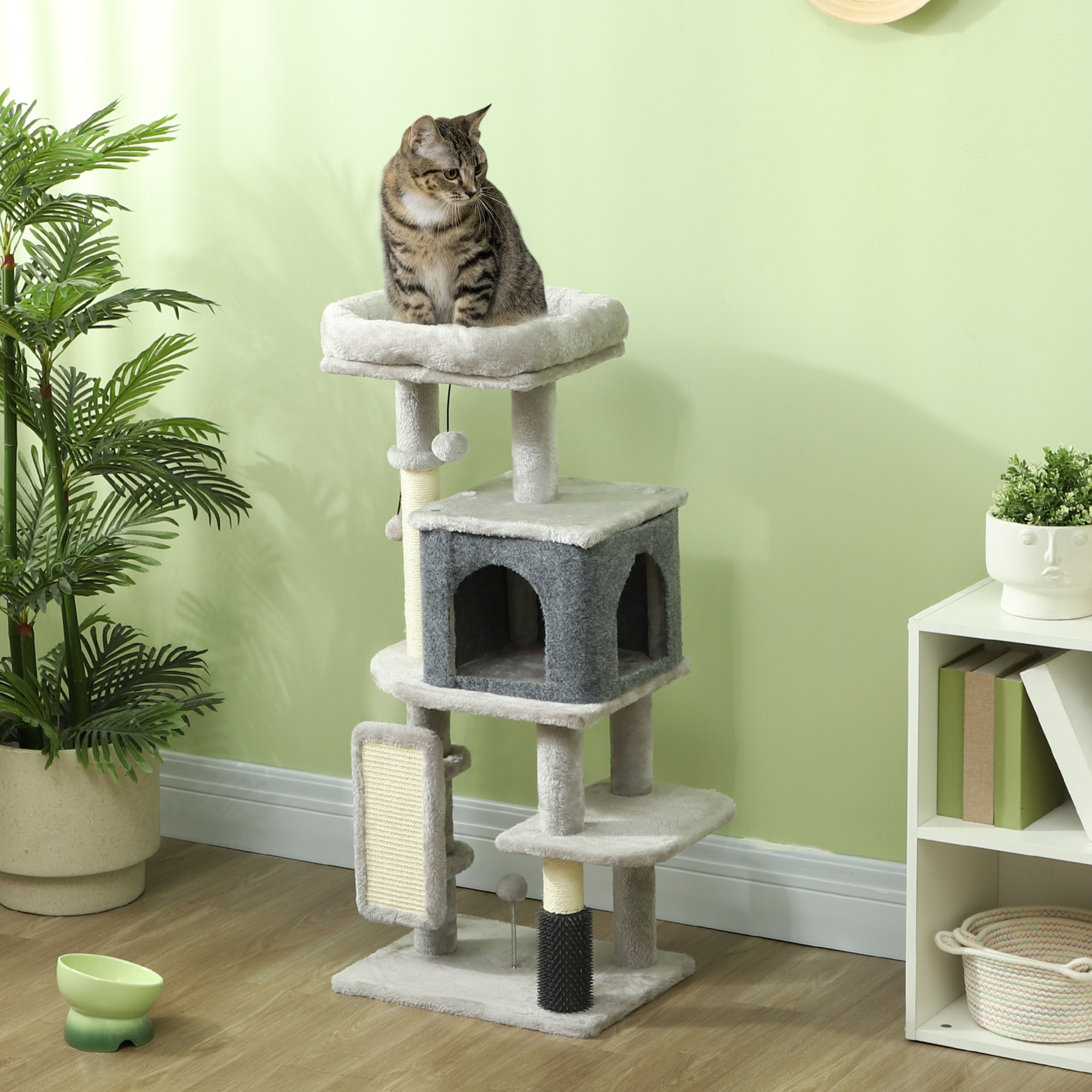 TEMU PawHut Arbre à chat, pour chats, hauteur de 104 cm, avec tapis griffoir, lit pour chat, maison pour chat, plateformes, brosse de toilettage,
