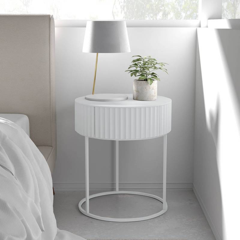 Side Table With Drawer, Round Metal Frame, 46 X 40 Cm
