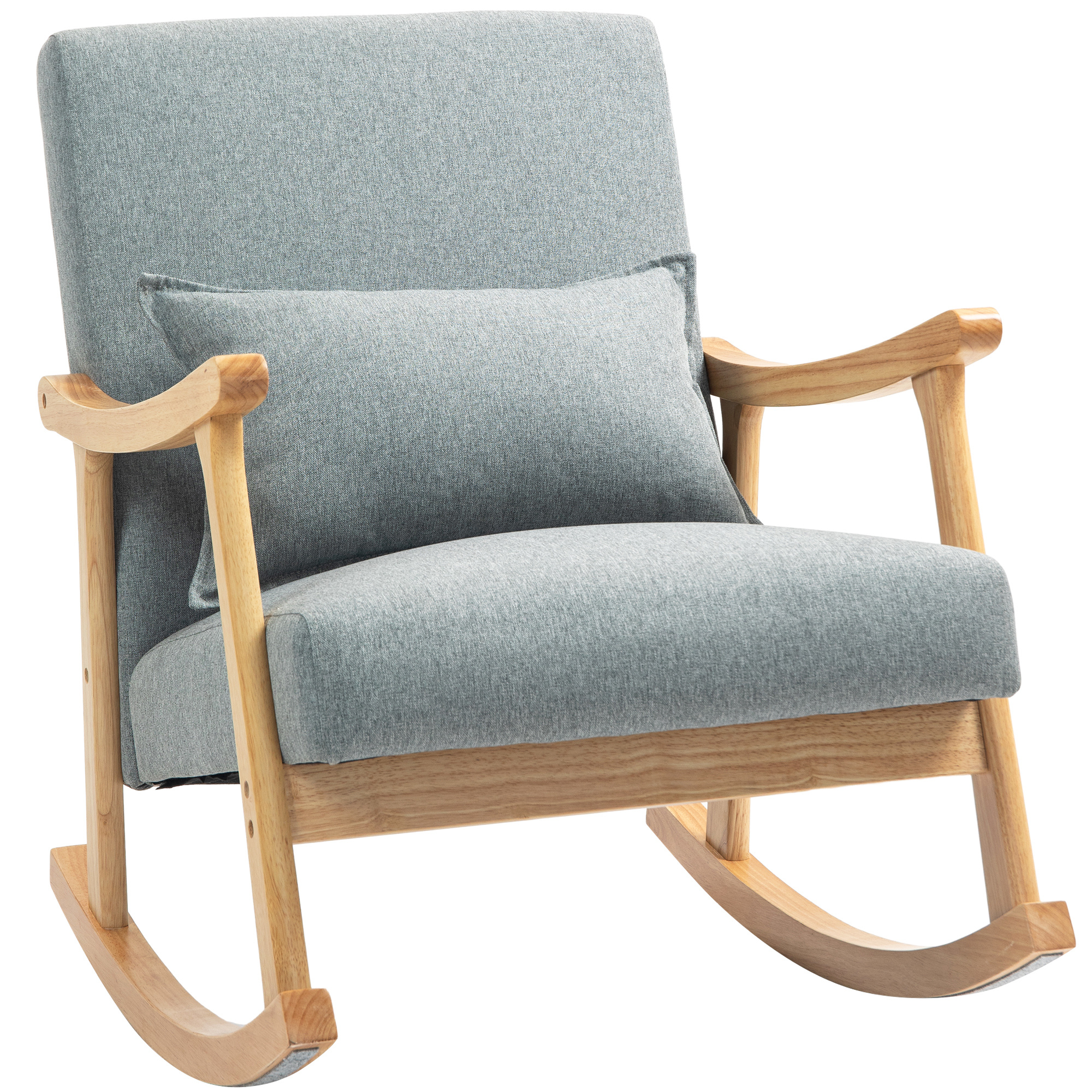 Image of Modern Rocking Chair Nursing Rocking Chair With Lumbar Cushion Wide Back And Wooden Base Load 120 Kg Rocking Chair For Living Room Bedroom Light Gray