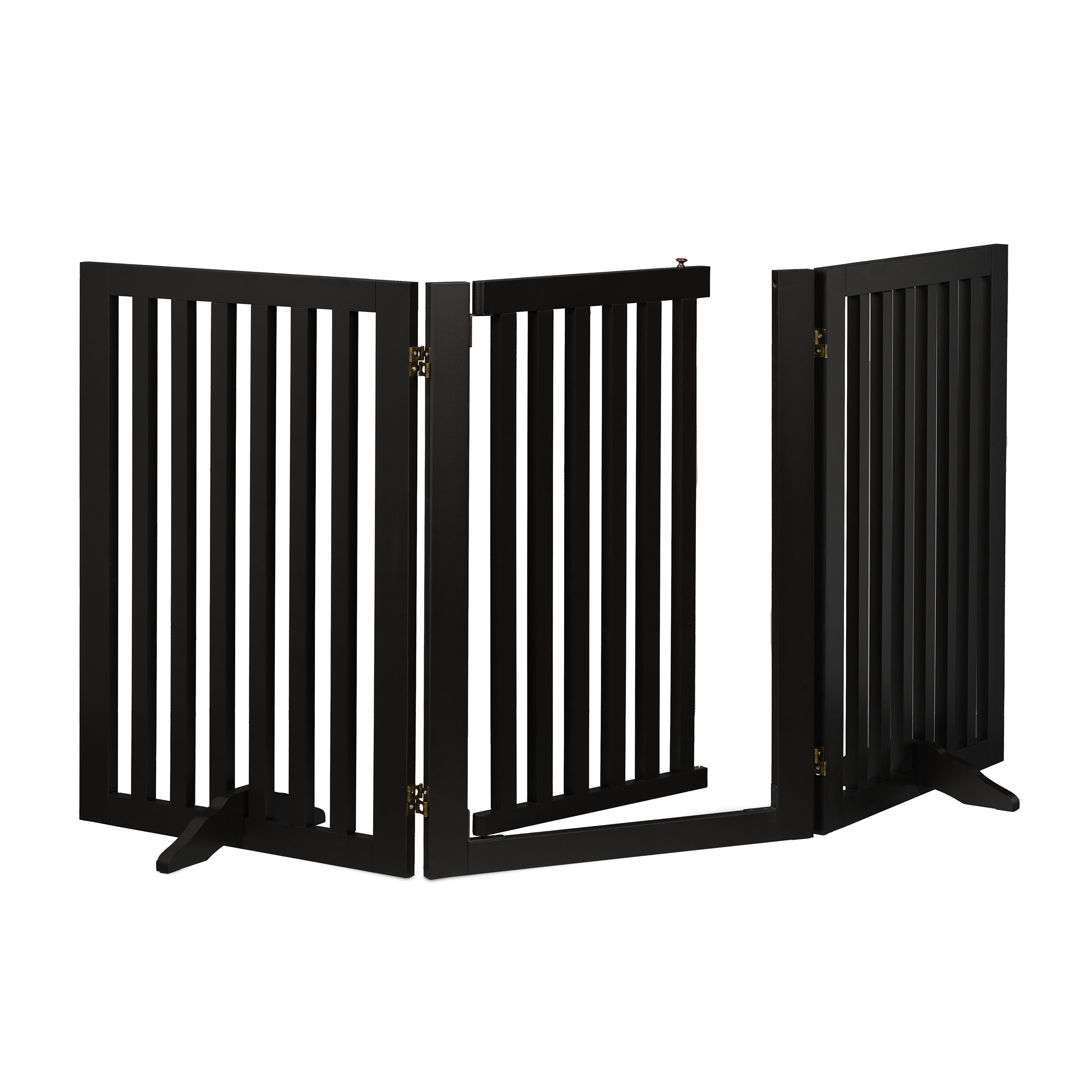 Image of Folding Barrier, 70 X 154 X 30 Cm, , Black, With Door, 2 Stand Feet And Locking, Set Up Freestanding, For Stairs, Doors, Chimney And Oven, , , Dog Barrier, Relaxdays.