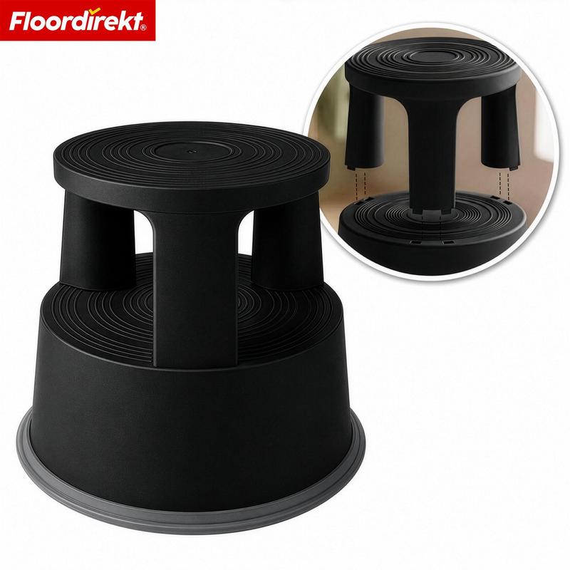 Floor Direct Roll Stool With Plastic Wheels, Slip-resistant Step Stool Up To 150 Kg Loadable, Mobile Roll Stool 43 Cm High For Office, Kitchen, Workshop, Warehouse And Household