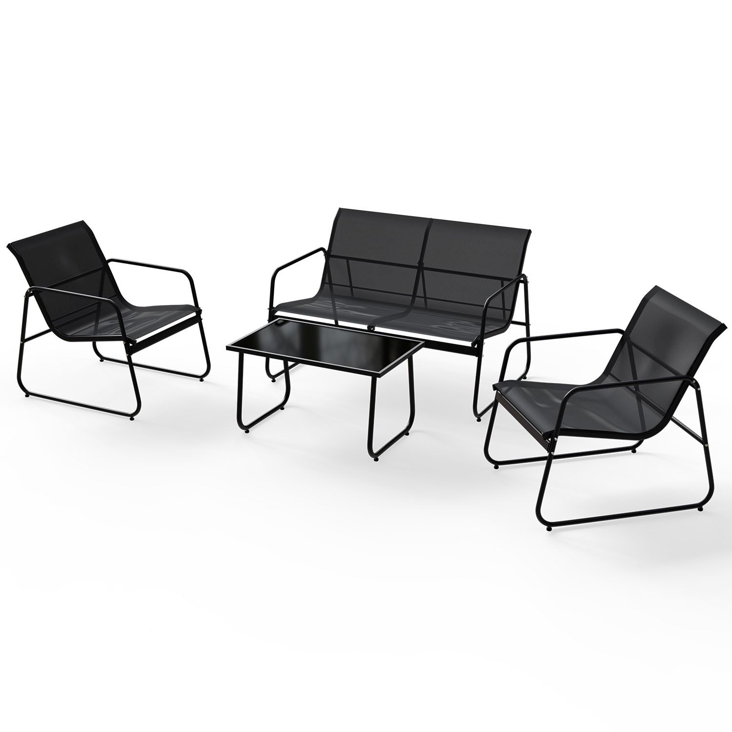 Image of 4pcs Garden Furniture Set - Outdoor Seating Group, 2-seater, Table & Bench, Weather-resistant Fabric, Longlife