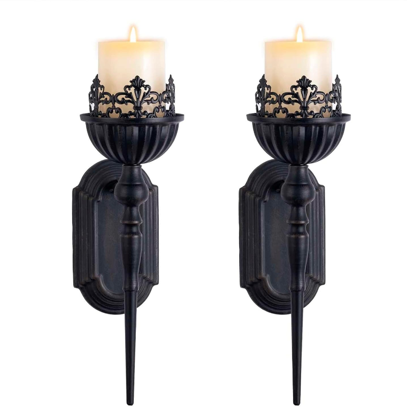 TEMU Wall Candle Sconces Set Of 2 - Black Wall Mounted Candle Holders For Halloween, Gothic Decor For Indoor Living Room, Bathroom, Bedroom, Dining