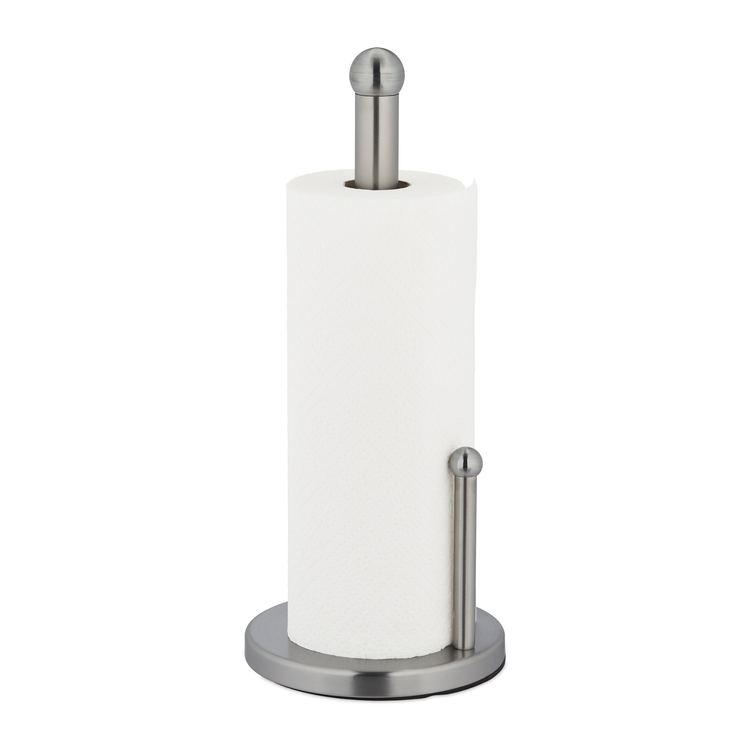 Image of Kitchen Roll Holder, Stainless Steel, 35 X 15 Cm, Silvery, Round Base With Foam , , For Kitchen Worktop And Dining Table, Kitchen Paper Holder, Paper Roll Holder, Kitchen Towel Holder, Relaxdays.