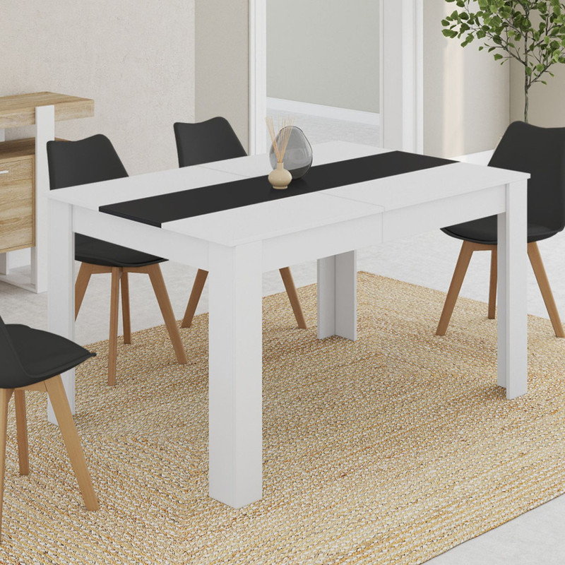 TEMU Table à manger rectangle GEORGIA 6 personnes blanche et noire 140 x 80 cm