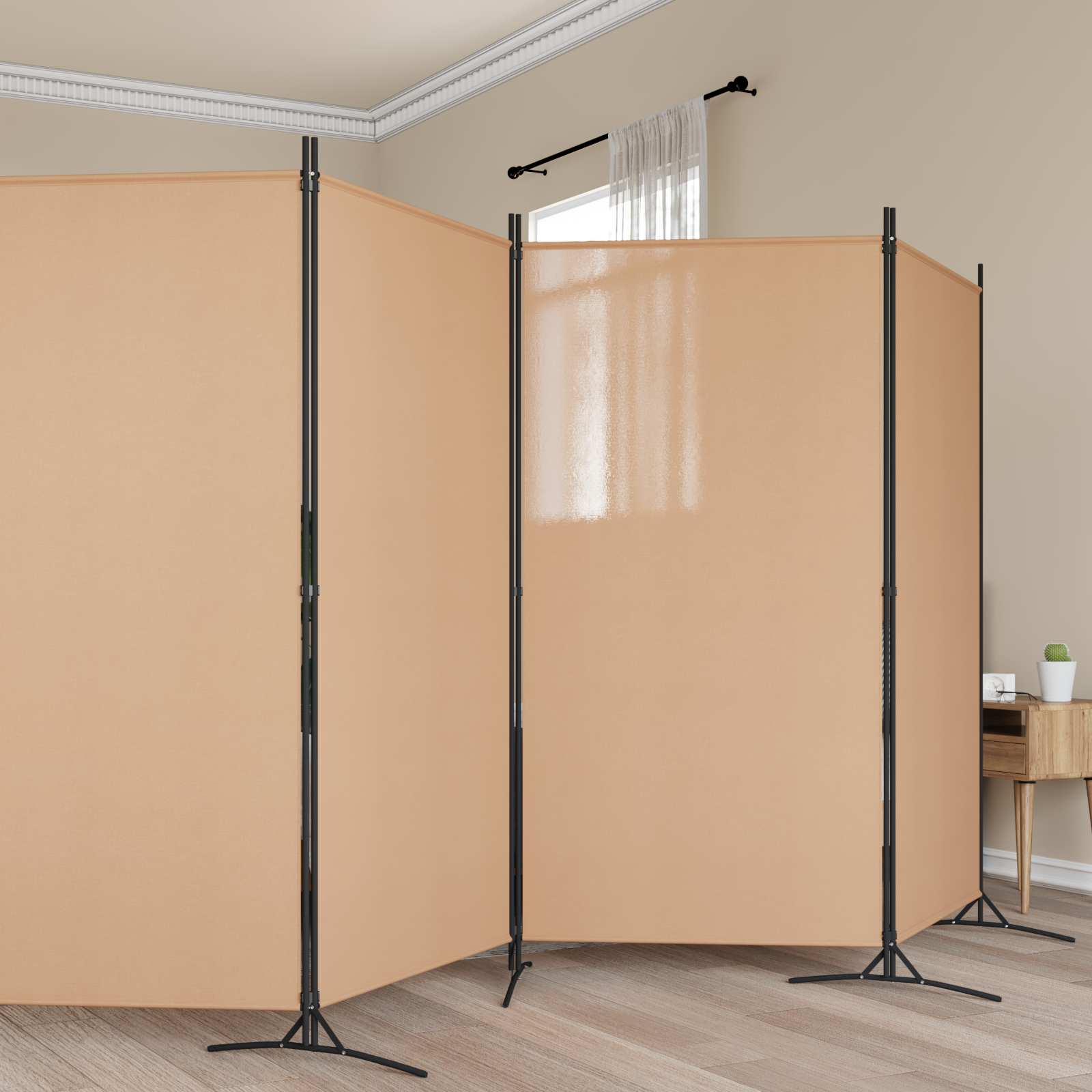 6-part Room Divider Beige 520 X 180 Cm Fabric, Living Room, Rectangular Partition Wall, , Foldable Room Dividers, Privacy Screen For Small Rooms