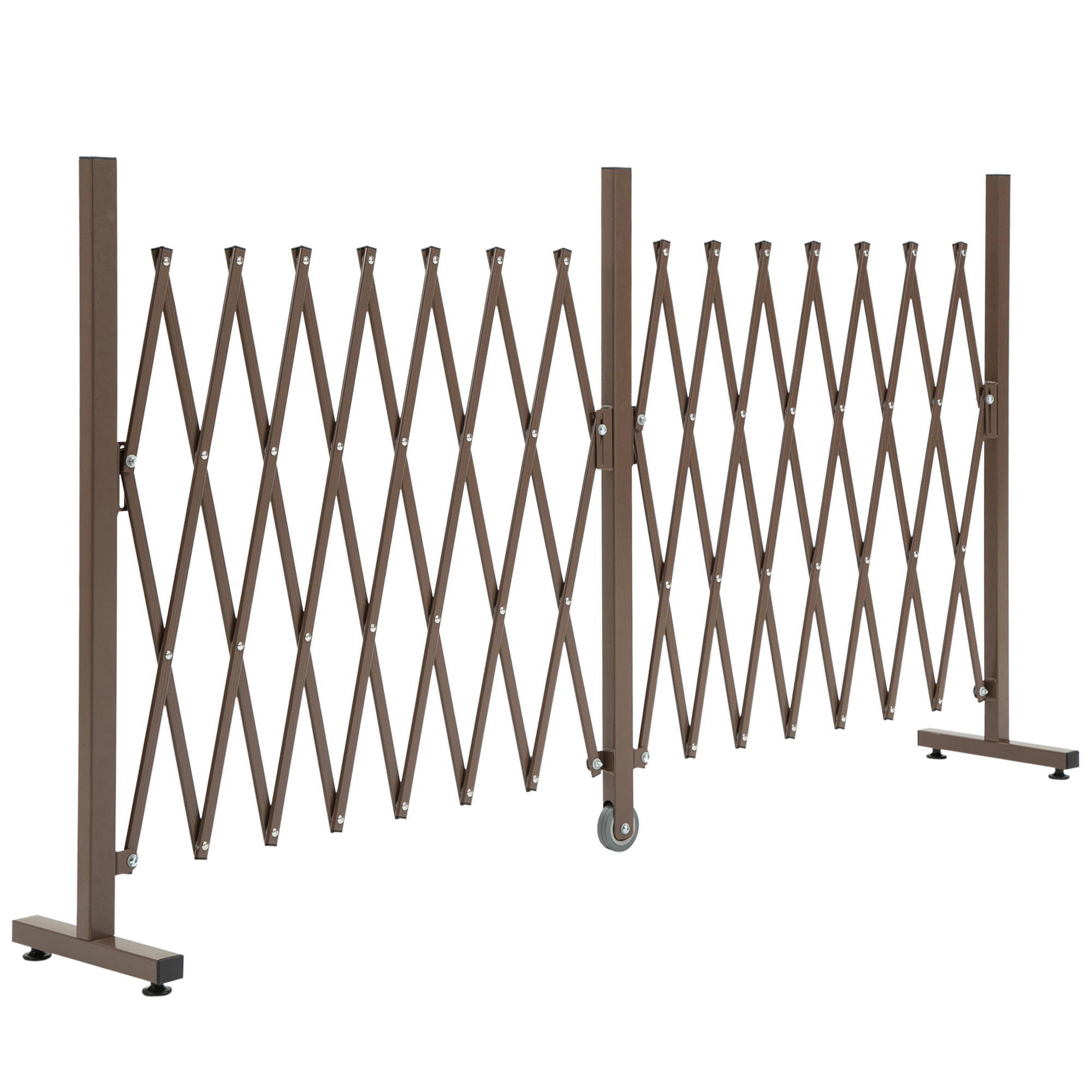 Outsunny Extendable Retractable Safety Barrier With Wheels, 405l X 31w X 104h Cm, Aluminum Metal, Chocolate