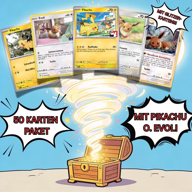 E-shop Pokémon PIKACHU/ WUNDERTÜTE - 50 KARTEN - MIT GLITZERKARTEN!