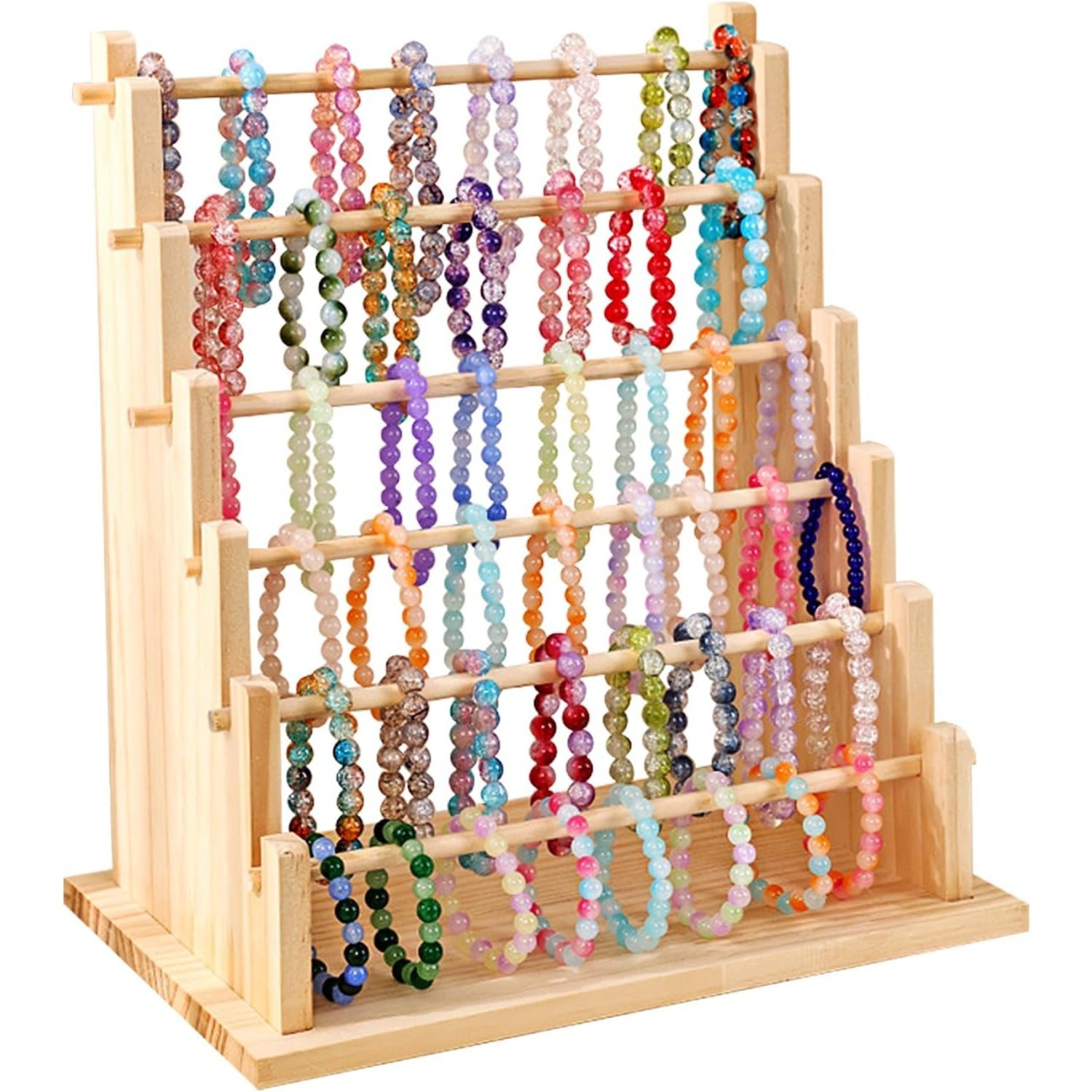 E-shop 1pc Massivholz 6-Tier Ladder Style Armband, Halskette, Fußkettchen, und Anhänger Schmuck Display Stand geeignet für Haarspangen, Scrunchies,