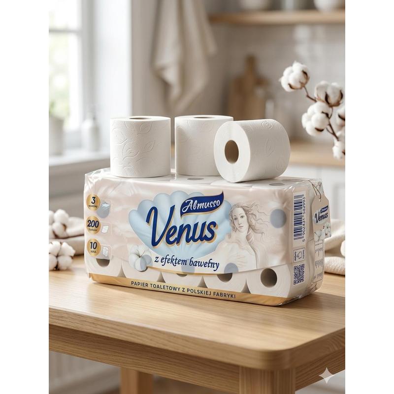 TEMU Carta Igienica Venus 3 Veli 10 Rotoli, Carta Igienica Super Morbida e Assorbente Realizzata in con Cotone, Rotoli di Carta Igienica Spessi e