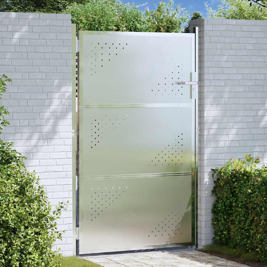 Image of Vidaxl Garden Gate With Silvery Lock 100 X 150 Cm Stainless Steel, Garden And Terrace, Rectangular, With Beige Elements And Features For Outdoor Areas