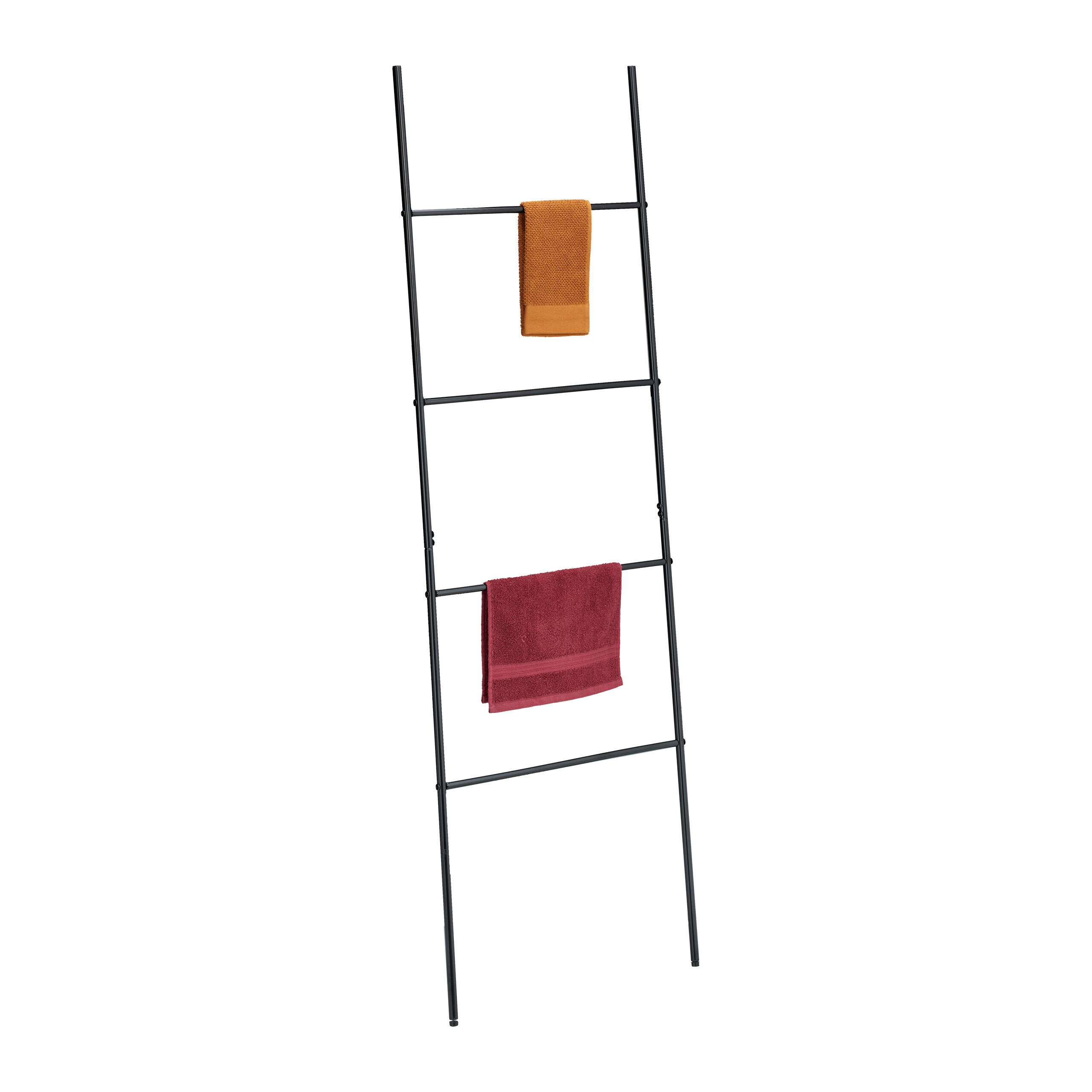 TEMU Black Towel Ladder, 4 Rungs, 171 X 55 X 1.5 Cm, Steel With Plastic, 8 Kg Load Capacity, Non-slip Adjustable Feet, Wall Mounting Hardware, For