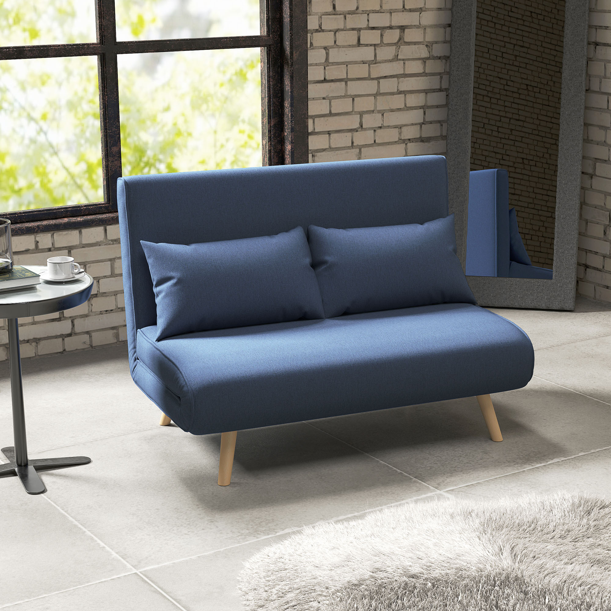 TEMU Sofá Cama de 2 Plazas Sofá Cama Plegable Tapizado en Lino con Respaldo Ajustable en 5 Posiciones y 2 Almohadas Sofá Cama Pequeño para Salón