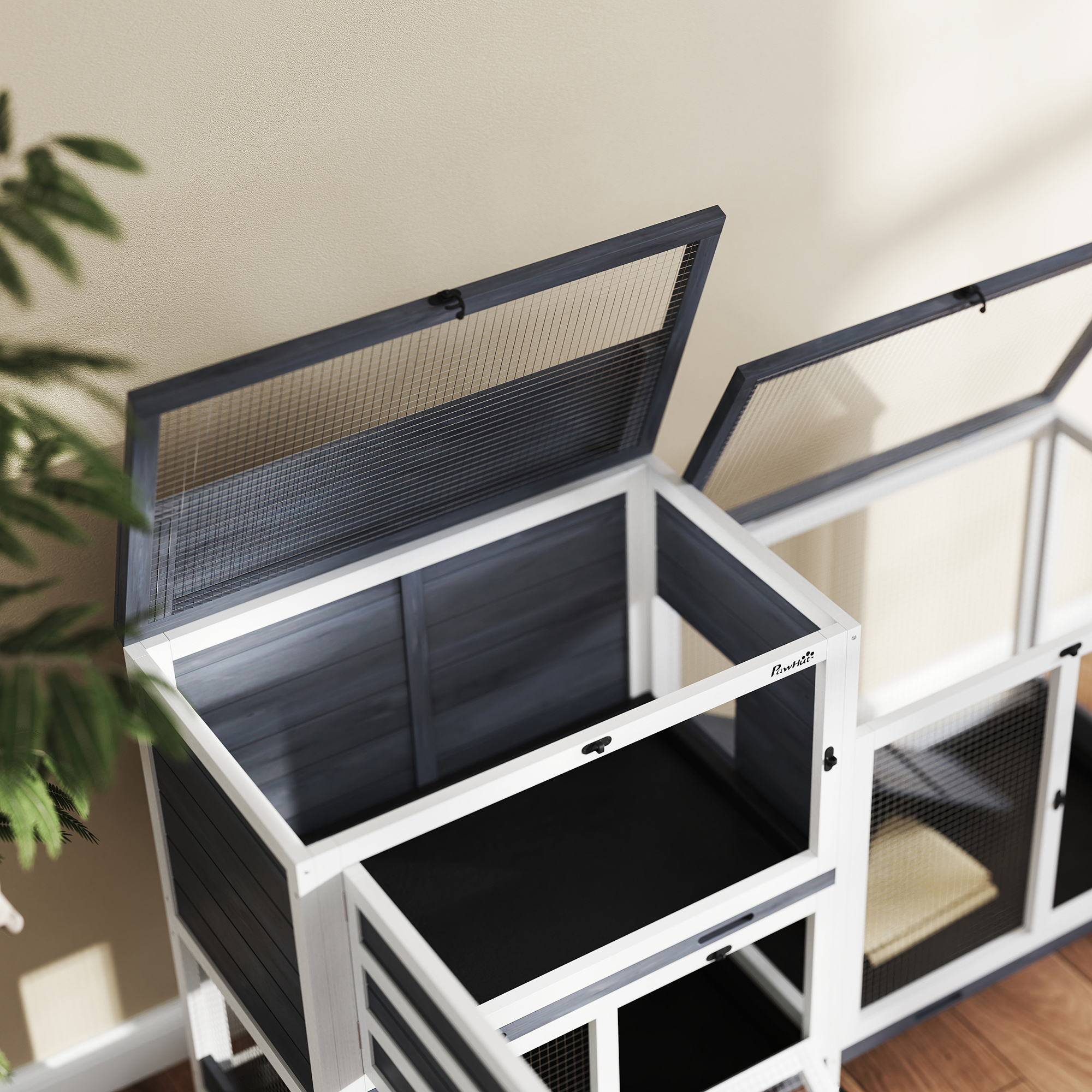 Konijnenhok met 2 verdiepingen, op wielen