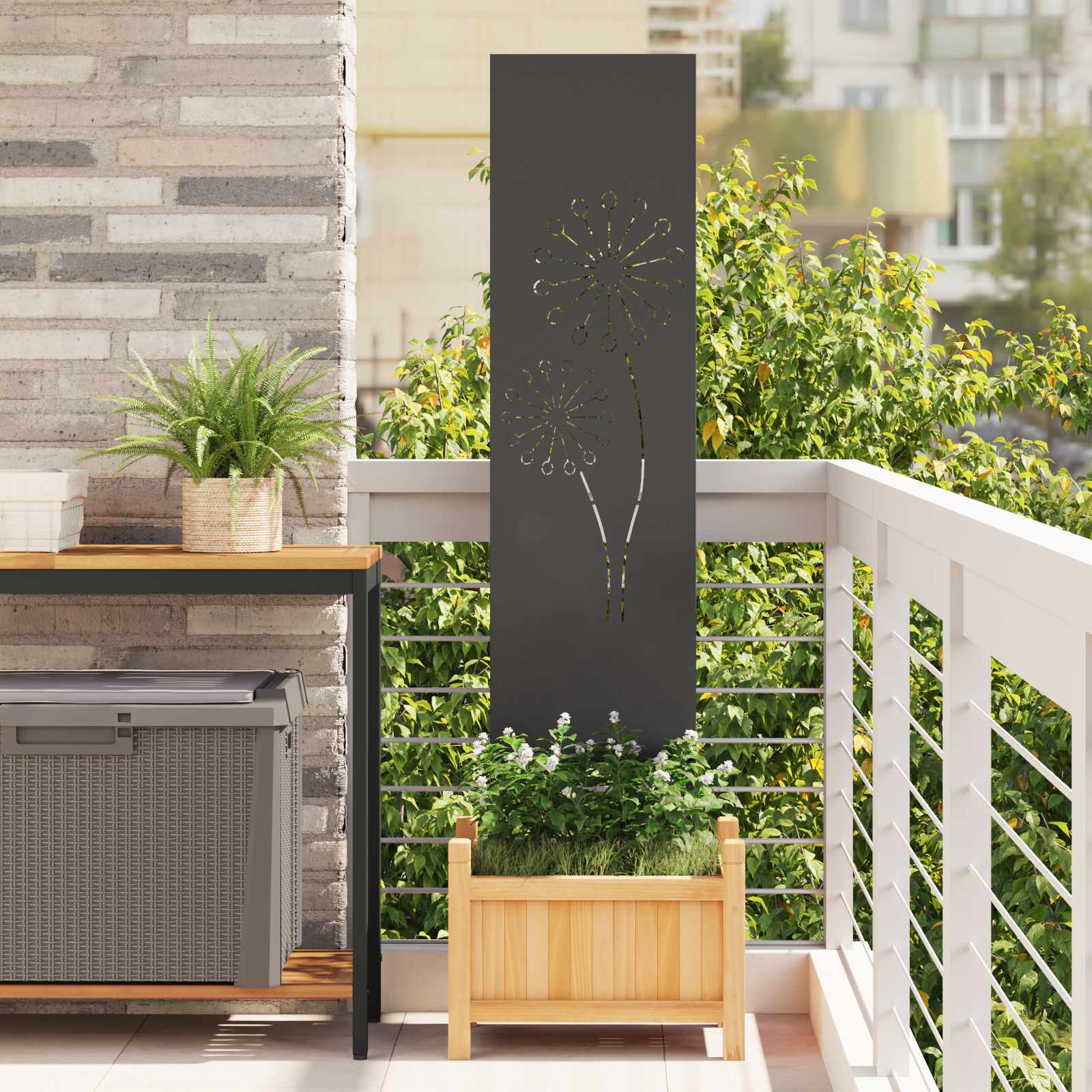 Image of Garden Privacy Screen, Black, 32 X 140 Cm, Garden And Terrace Decor, Modern Inserts, Privacy Fence, Rectangular Privacy Screen, Stylish Ornamental Umbrella