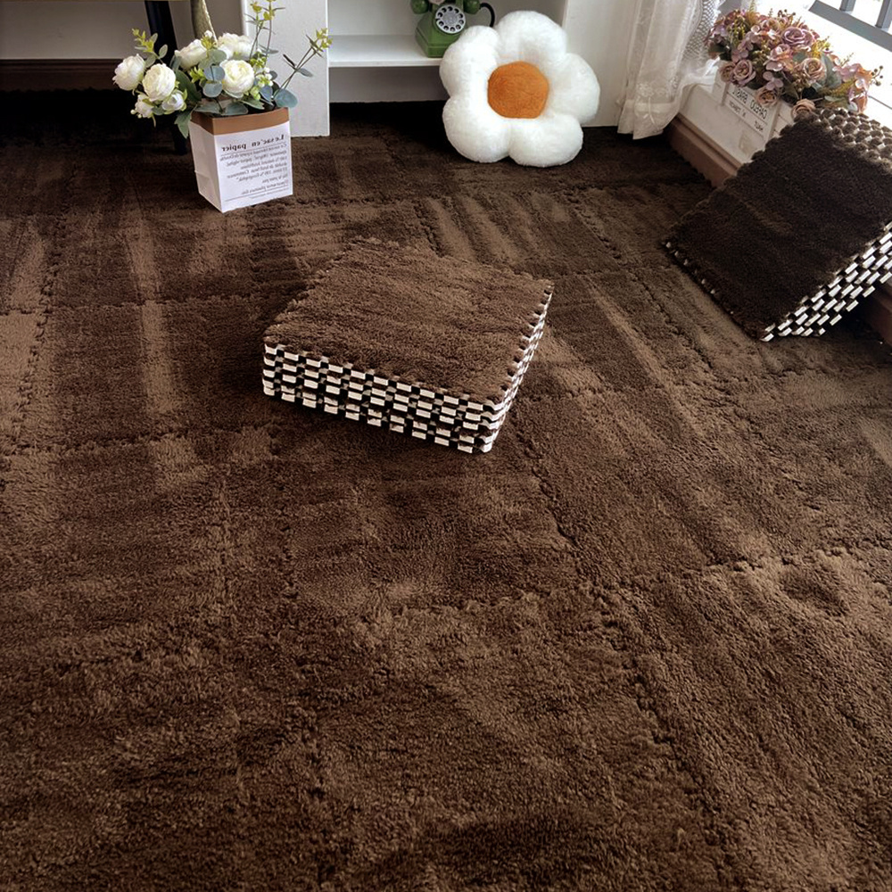 12/24pcs Set of Plush Patchwork Carpet Mats, 30x30cm, Non-slip EVA Foam Washable Thickened Carpet, Multi-color Patchwork Interlocking Floor Non-slip Floor Mats for Living Room Bedside and Game Room