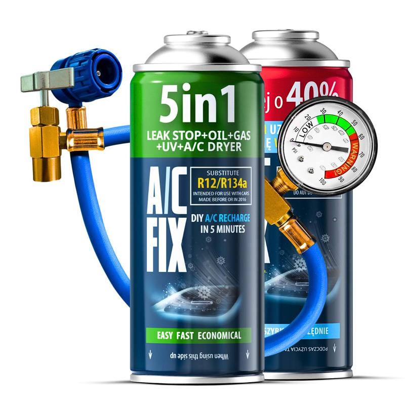 item picture set of 2x r134a refrigerant for air conditioning hose with manometer oil   uv dye air conditioning dryer reusable can thread self   conditioning   for cars   between 1994 2016 wide   with cars   conditioning recharge without a   to   modern   in 1   in 1 formula   performance increased can content high quality