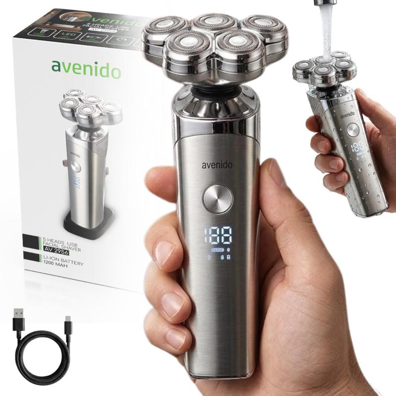 Image of Professional Head And Face Shaver: Innovative System With 5 Flexible Heads, Led Display, And Fast Usb-c Charging