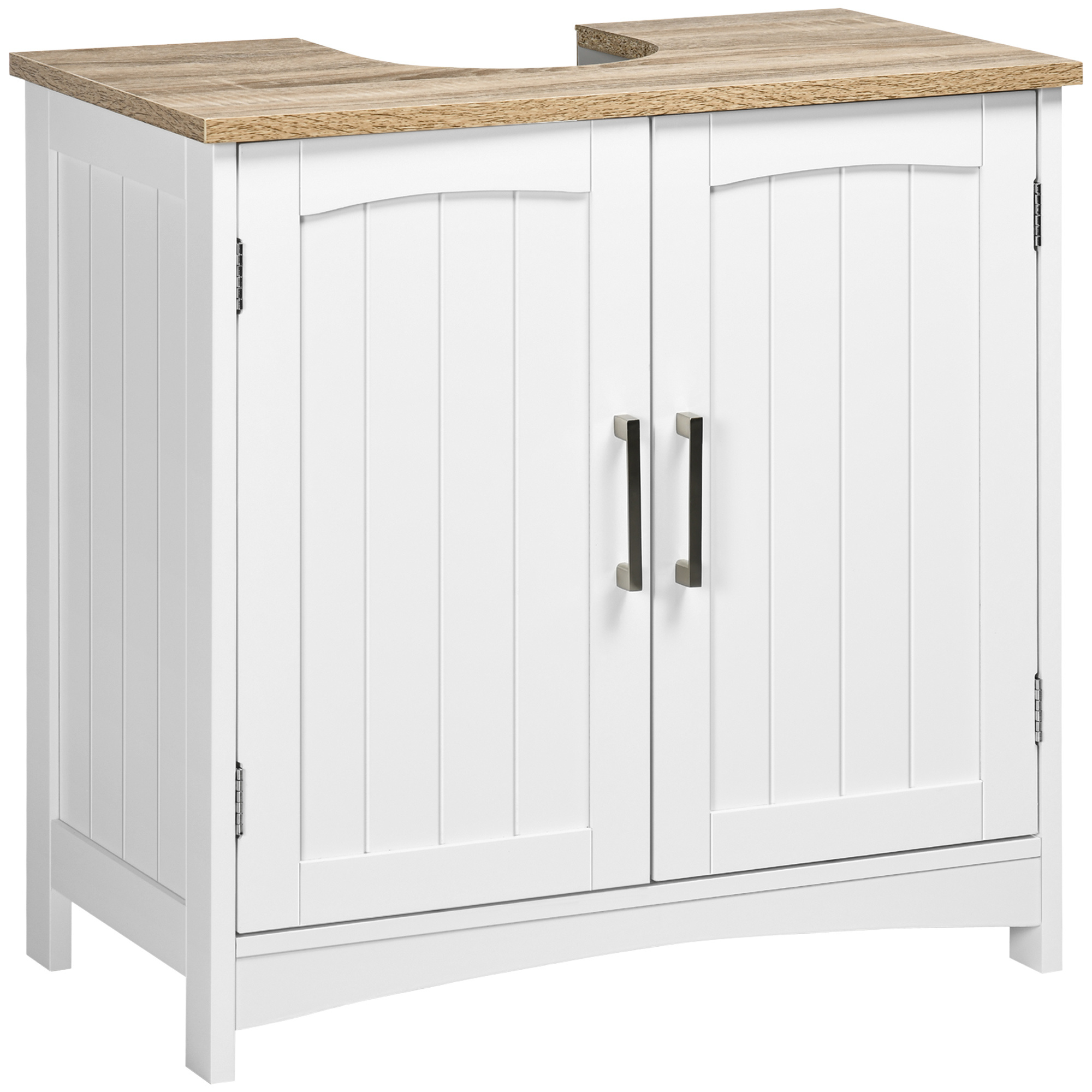 Image of Kleankin Under Sink Cabinet Floor Cabinet For Bathroom Made Of Wood With 2 Doors And Adjustable Interior Shelf Load 40 Kg 60x30x60 Cm White