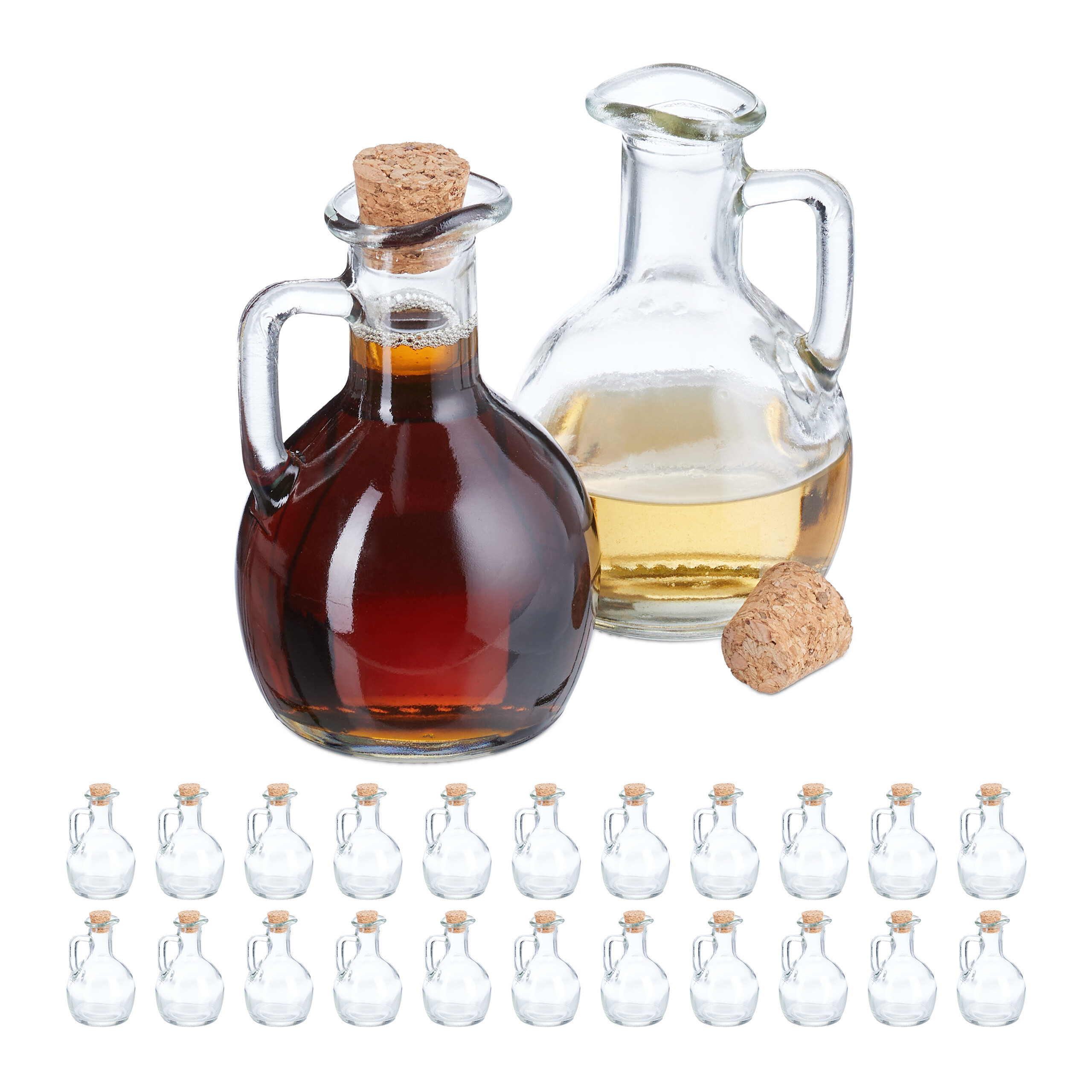 TEMU Glass Bottles With Handle, Set Of 24, 150 Ml Each, 12 X 7.5 X 7.5 Cm, Glass And Cork, Transparent And Natural, With Pouring Spout, For Liqueurs,