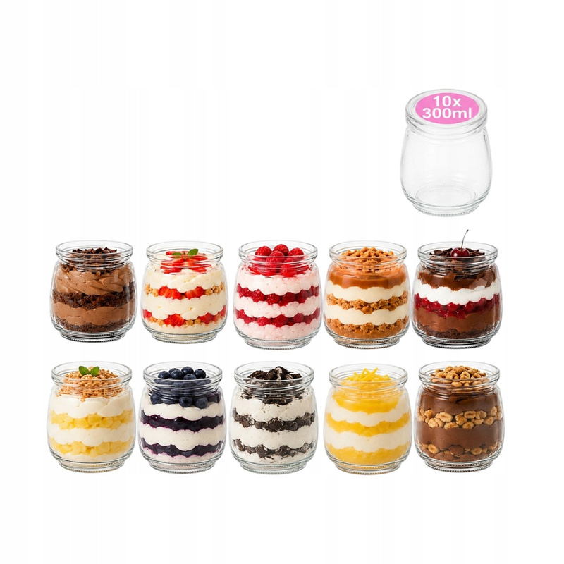 Image of 10x Smooth Jars 250 Ml For Desserts, Honey, Mousse, Yogurt, Pudding, Jam, Herbs, Candles, And Small Glass Products, Kitchen Containers For Parties, Candy Bars, And Decorations
