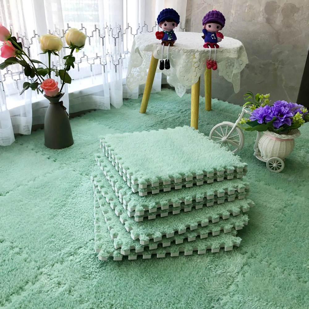 12/24pcs Set of Plush Patchwork Carpet Mats, 30x30cm, Non-slip EVA Foam Washable Thickened Carpet, Multi-color Patchwork Interlocking Floor Non-slip Floor Mats for Living Room Bedside and Game Room