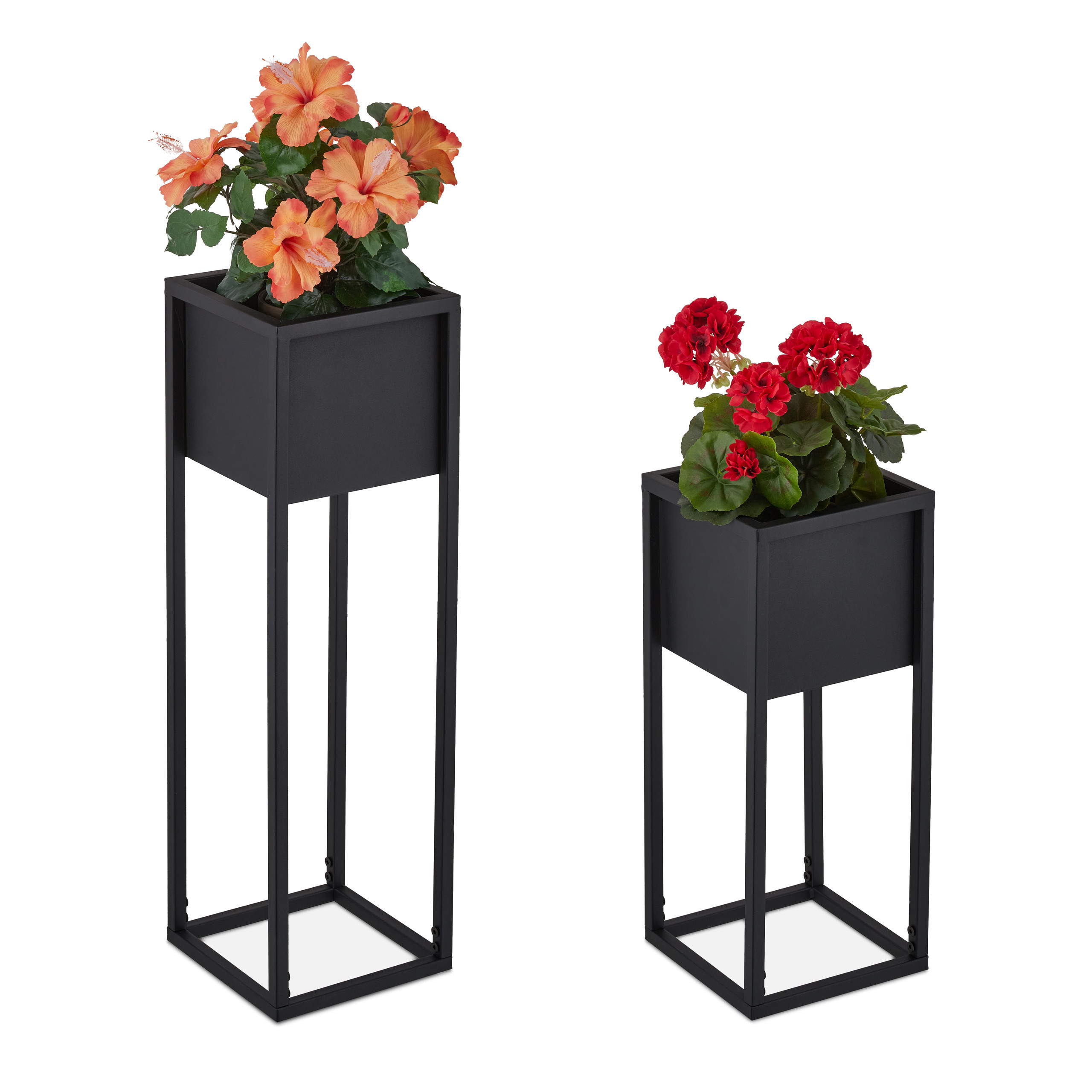 TEMU Black Plant Stands, Set Of 2, Iron, 50 And 70 Cm Tall, 21 X 21 Cm, Square Supports With Mounting Hardware, For Living Room, Entryway, Kitchen,
