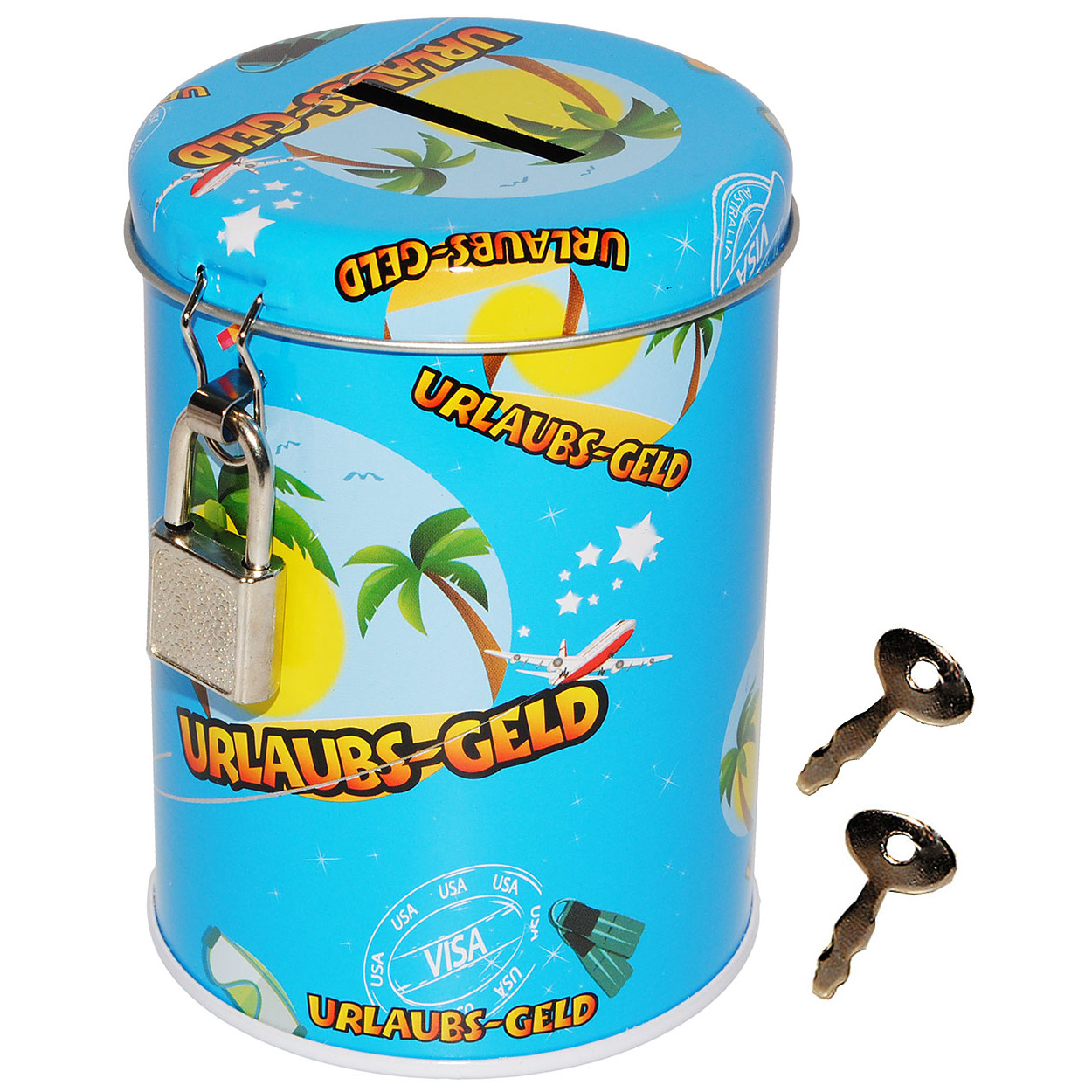 Image of Holiday Money" Piggy Bank - Sturdy Metal Savings Box - Travel / Air Travel / Road Trip - Decorative - Funny & - Treasure Box