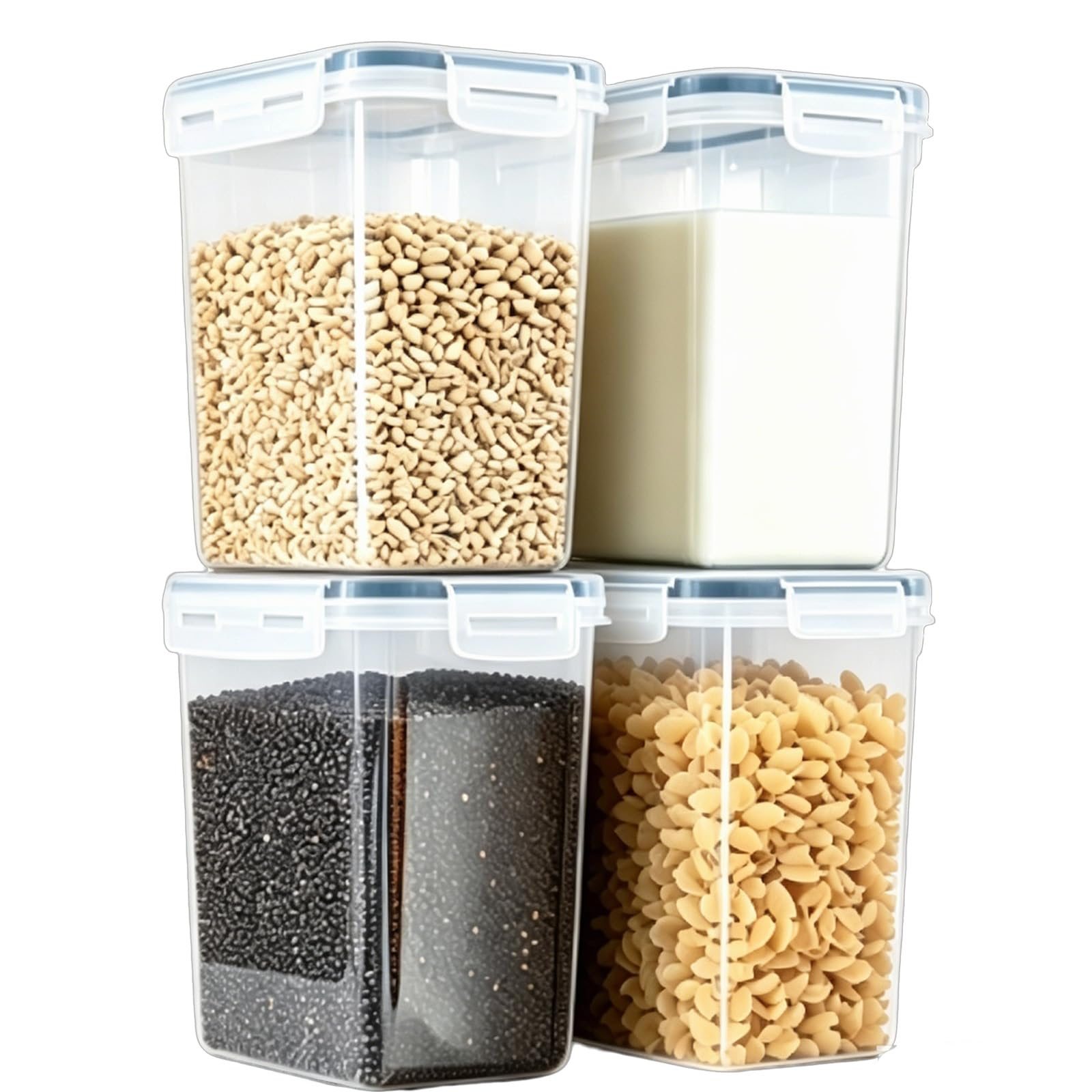 Image of Storage Container Set, Airtight Dry Food Dispensers, Stackable Plastic Storage Boxes For Kitchen, Pantry Organization With Sealing Lids, Leak-proof For Flour, Sugar, And Pasta