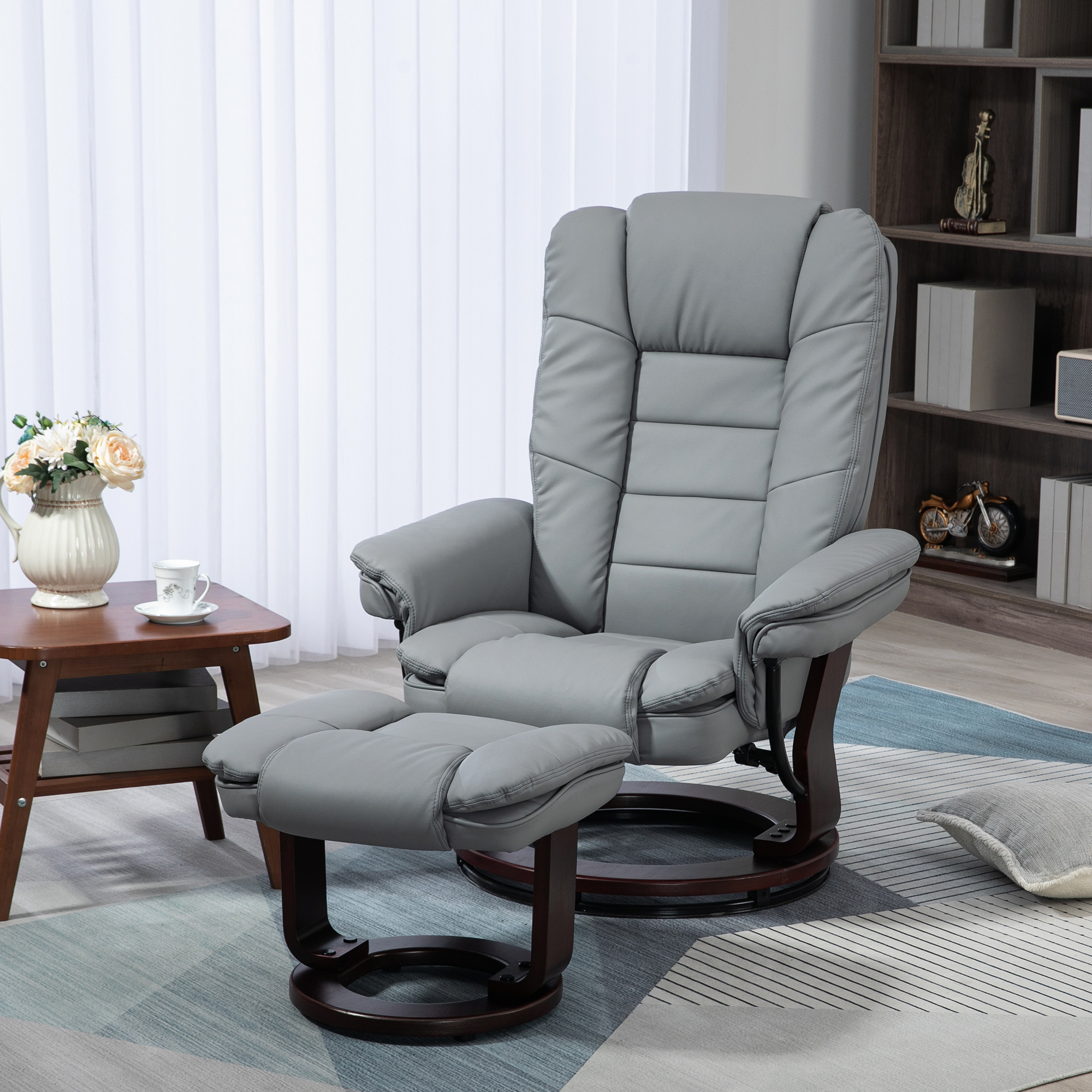 Recliner With Footstool 360° Rotatable Tv Chair With Recline Function Tv Chair Armchair Loadable Up To 130 Kg For Living Room Artificial Leather, Grey
