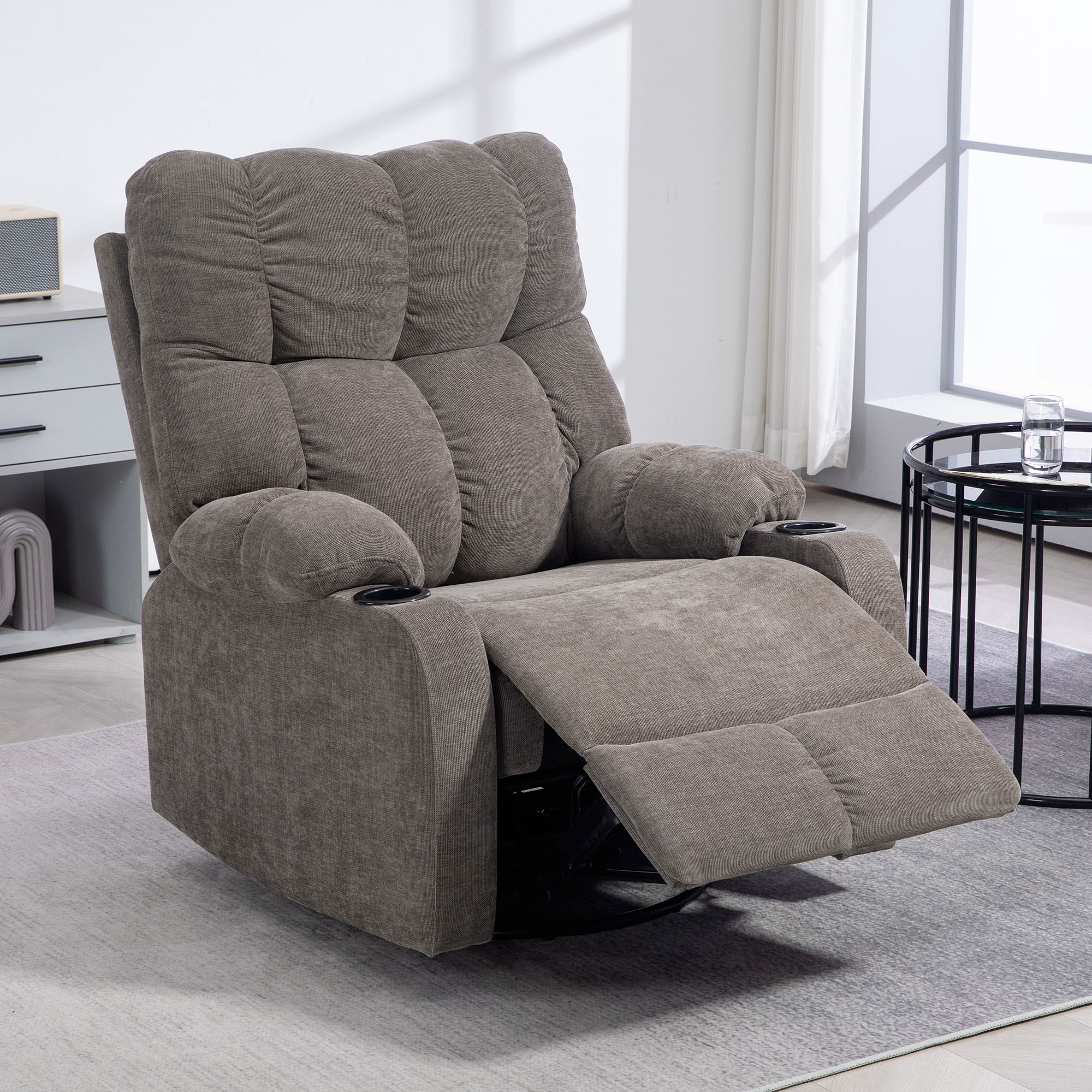 Image of Relaxation Chair Tv Chair With Reclining Function, Adjustable Backrest And Footrest, Linen-look Lounge Chair For Living Room Or Bedroom, Light Brown