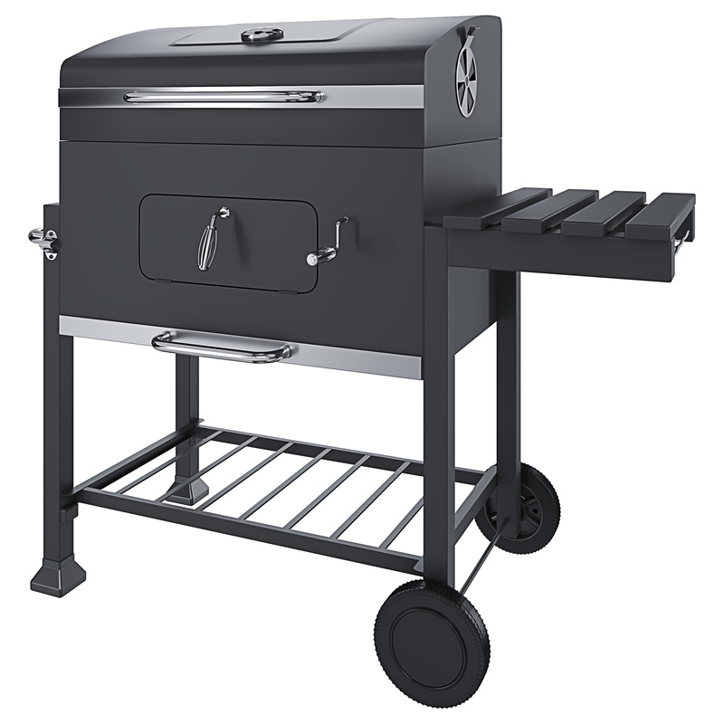 TEMU Barbecue Grill A BBQ Da Giardino Picnic Balcone Terrazzo Con Ruote E Termometro Ripiano Laterale Ribaltabile Con 4 Ganci In Acciaio 106 x 46 x