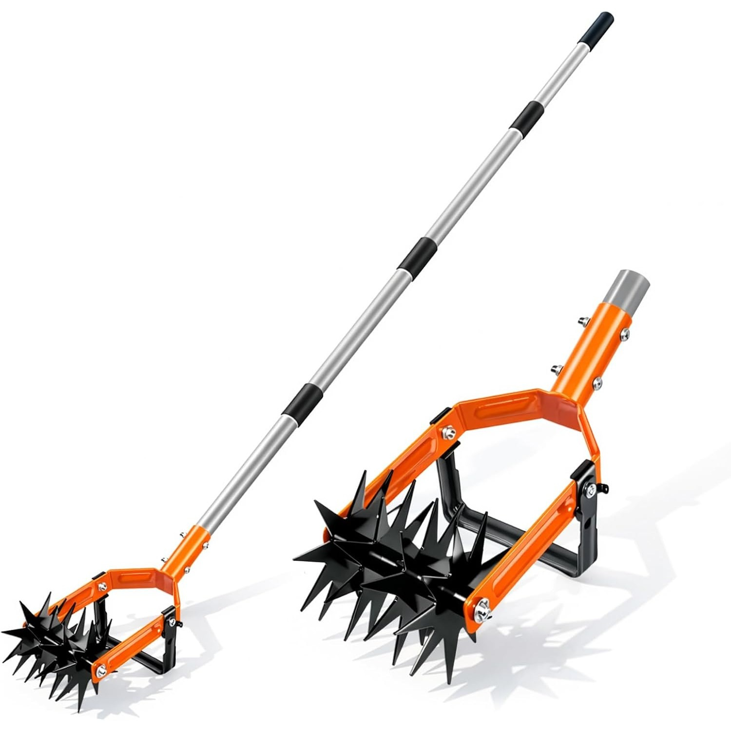 Image of Rotary Cultivator With Adjustable Stainless Steel Handle, 2-in-1 Hand Cultivator With Weeding Function For Soil Loosening, Aeration, Crumbling, And Lawn Re-seeding