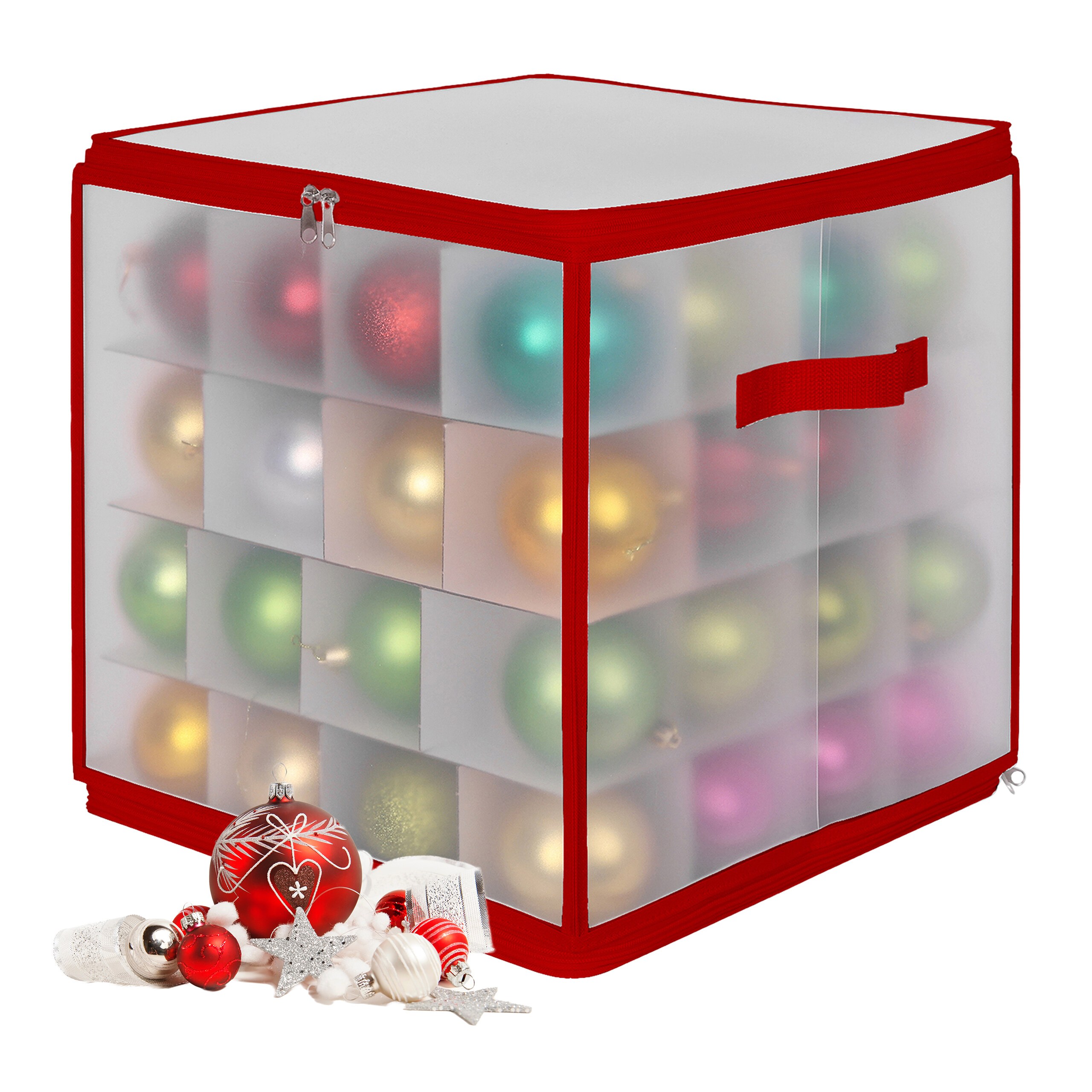 E-shop Weihnachtskugel-Aufbewahrungsbox in Transparent/ Rot - (B)36 x (H)36 x (T)36 cm
