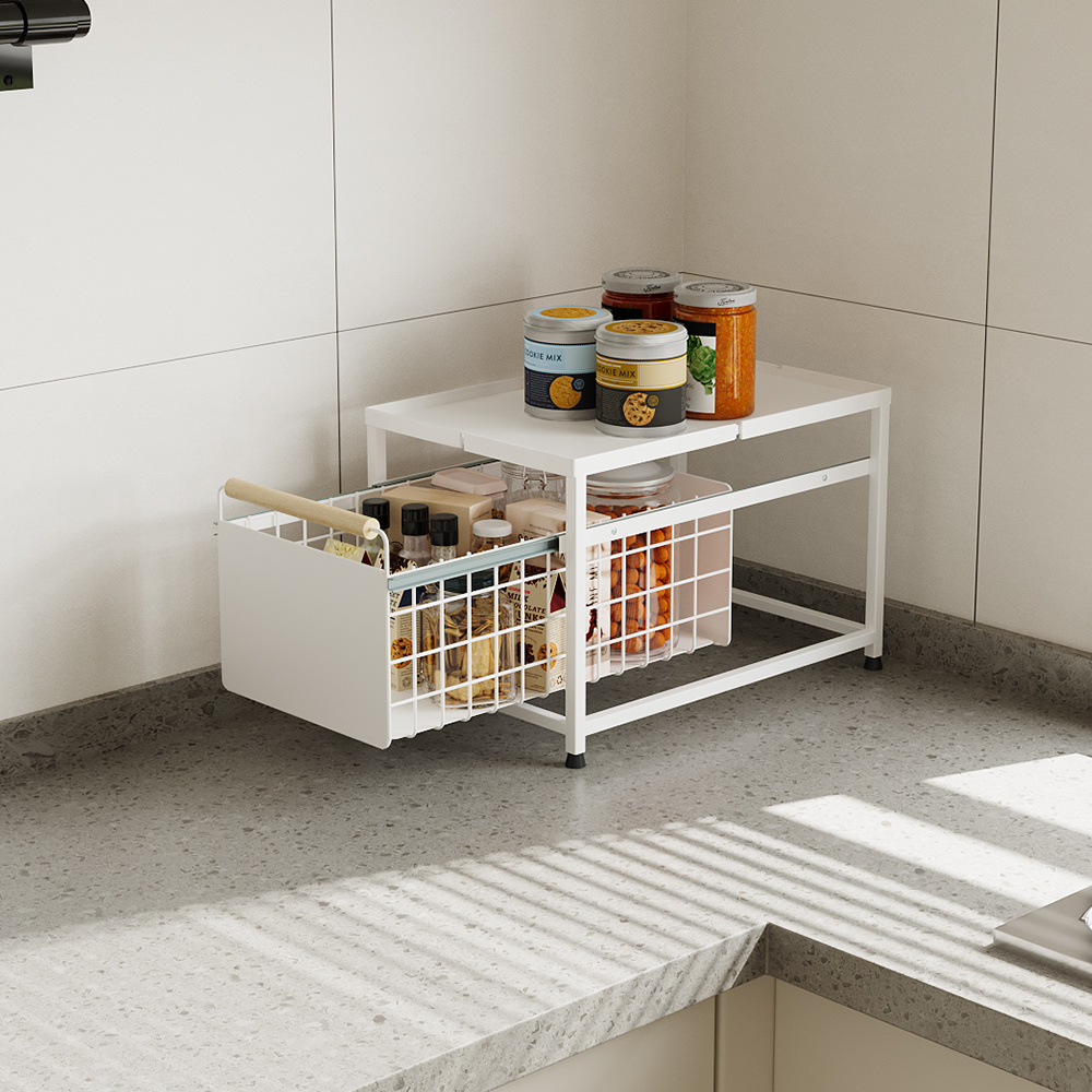 Under-Sink Storage Rack with Multi-Tier Drawer Design