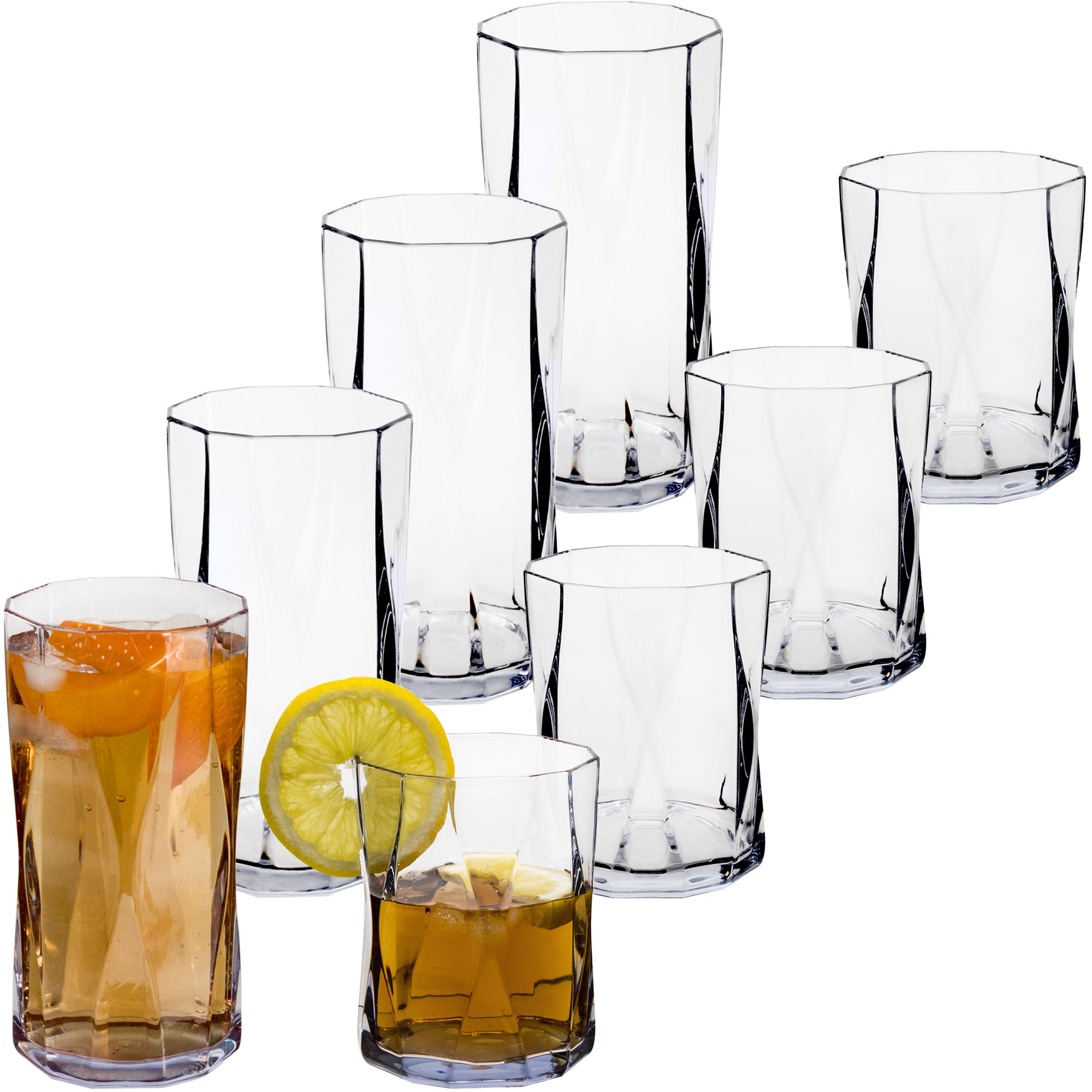 Image of 8-piece Camping Glass Set, 300ml + 450ml, For , Clear Acrylic Drinking Glasses | Plastic Water Glasses For Camping, Garden, Picnic, Kids, Seniors, Long Drink, Cocktail With Look