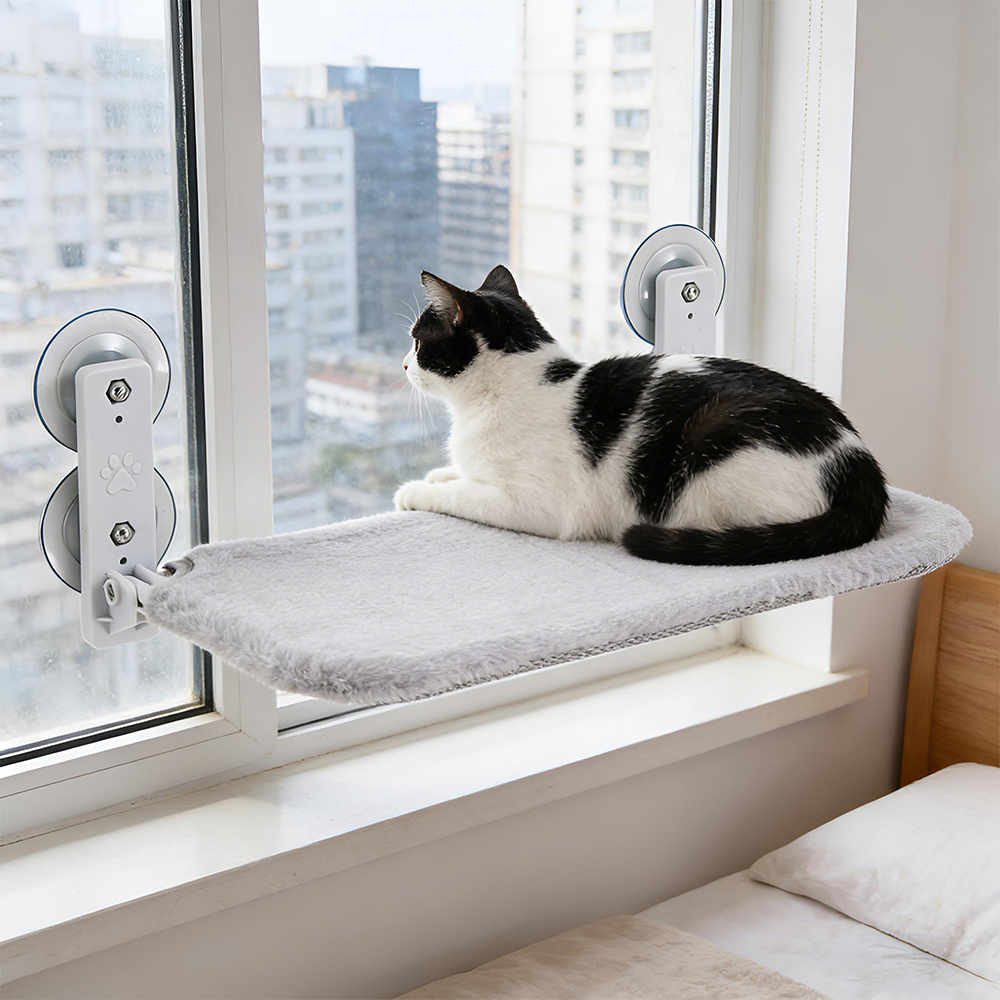 TEMU Cat Hammock Bed With 4 Suction Cups Soft Cat Window Bed Foldable Cat Window Hammock Bed For Wall Window Gray 60x30x19cm