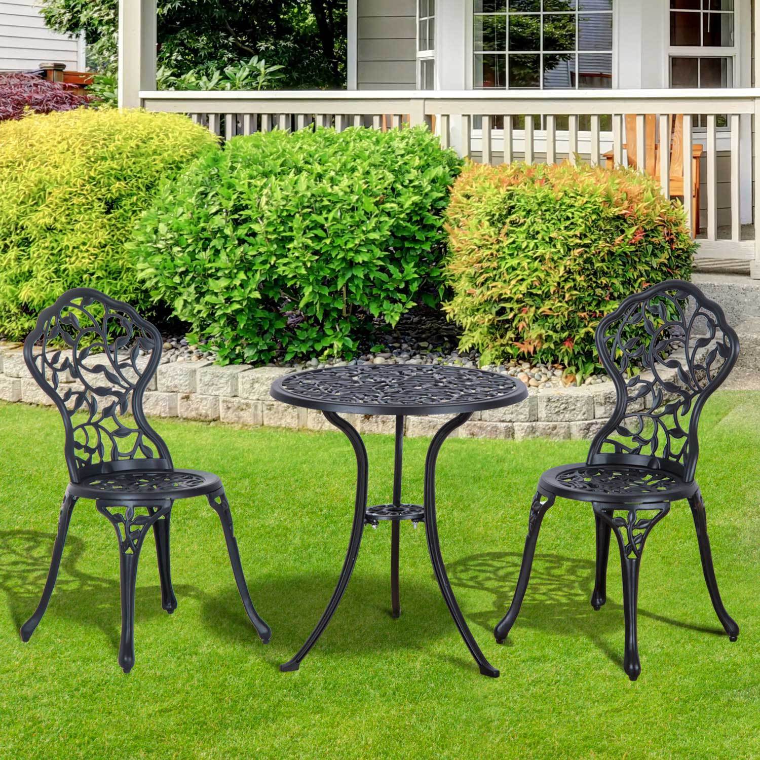 3-piece Bistro Set Garden Set Made Of Cast Aluminum Balcony Set Balcony Furniture Set Bistro Table With 2 Chairs Garden Furniture Black