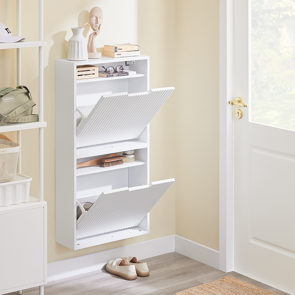 TEMU SoBuy Zapatero Zapatero Entrada Recibidor - Mueble de 19cm, Ahorra con Abatibles y Estantes para Zapatos y , 50x19x100cm, FSR204-W