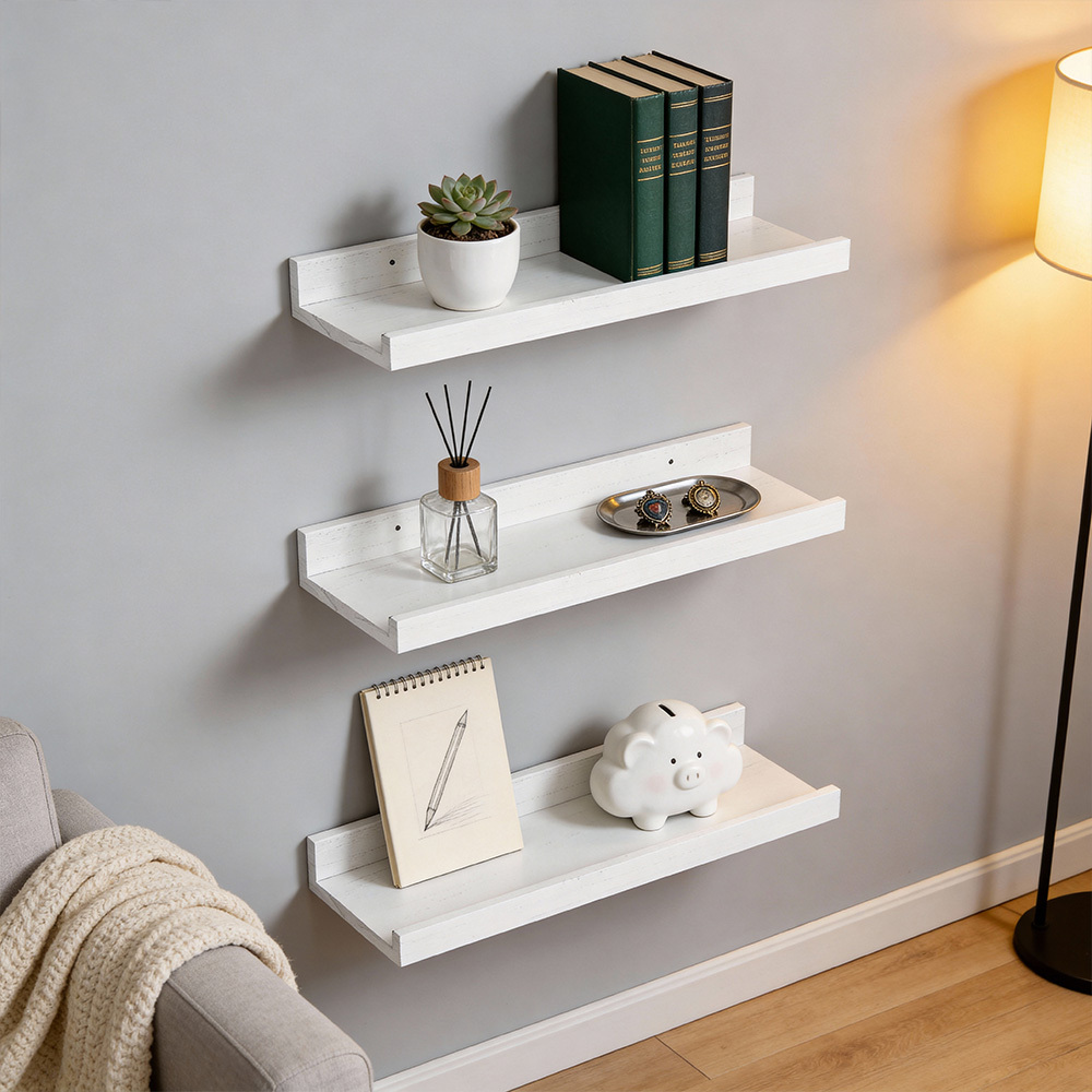 TEMU White Floating Shelves For Wall 3 Pack Wood Wall Shelves 40 Wall Mounted Shelves For Bedroom, Bathroom, Living Room, Kitchen, Home Office