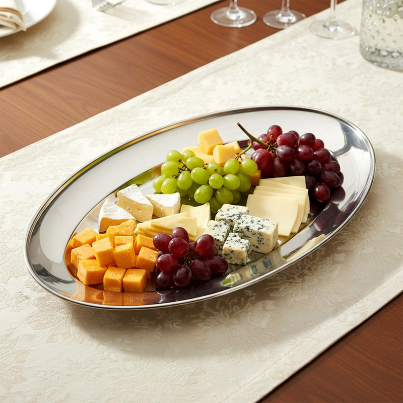 TEMU Stainless Steel Oval Platter 32x20 Cm - A Practical Platter For Serving Snacks, Appetizers, Dishes, Canapés, Made Of High-quality Stainless